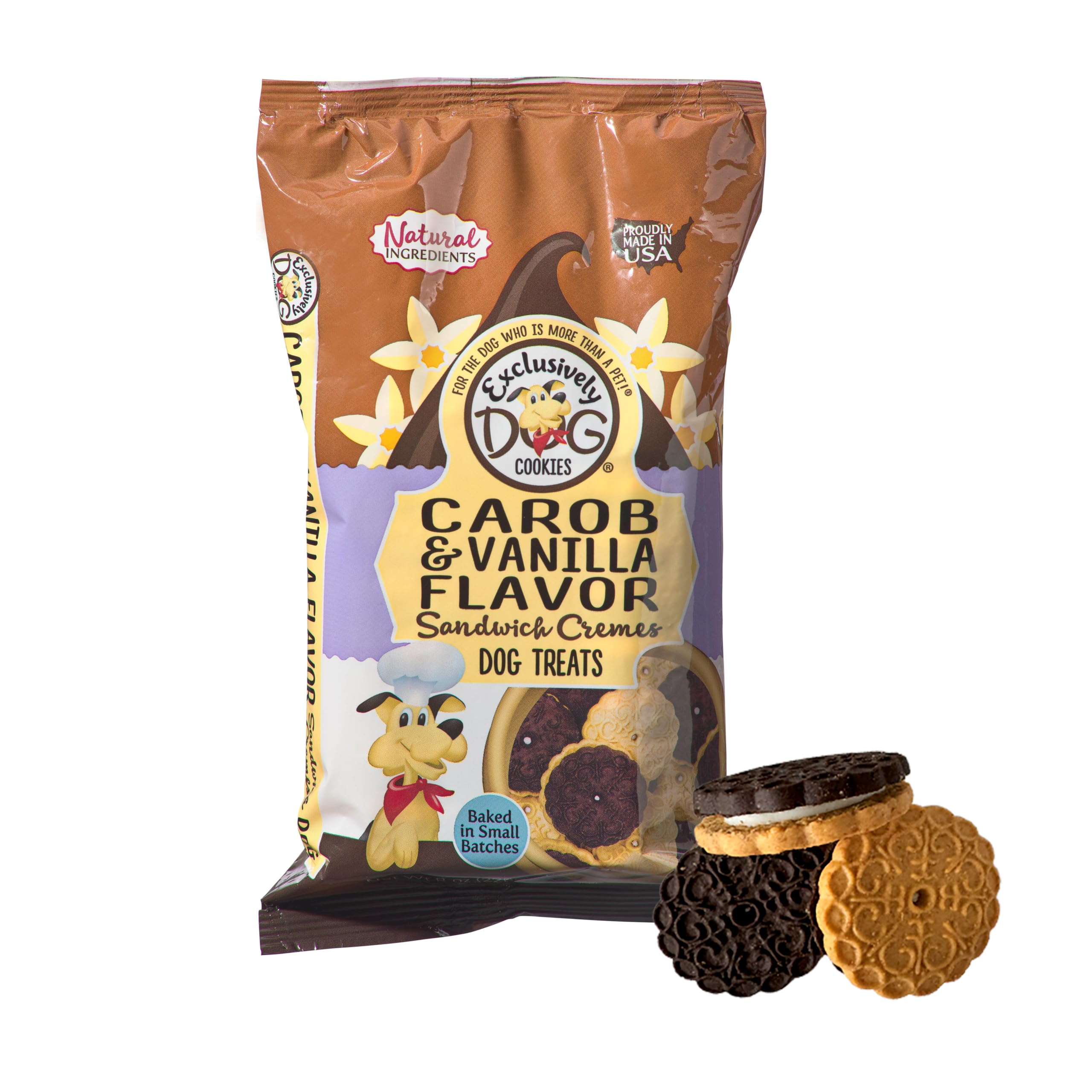 Exclusively Dog Carob & Vanilla Sandwich Cremes Cookies - All Natural Dog Treats, No Animal Byproducts, Baked in The USA, Ideal 