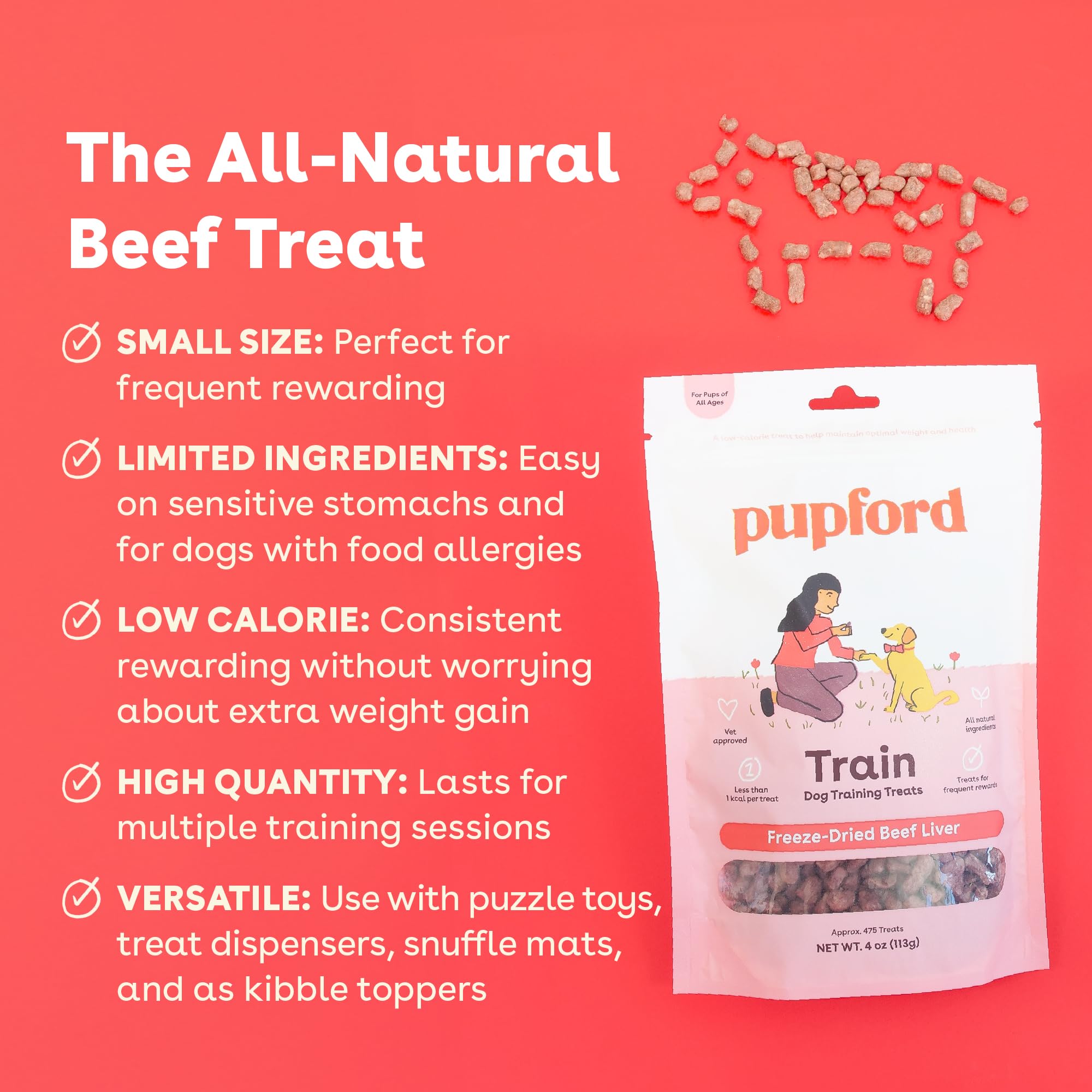 Pupford Freeze Dried Training Treats for Dogs & Puppies, 225+ Three Ingredient Bites (Beef Liver, 2 oz)