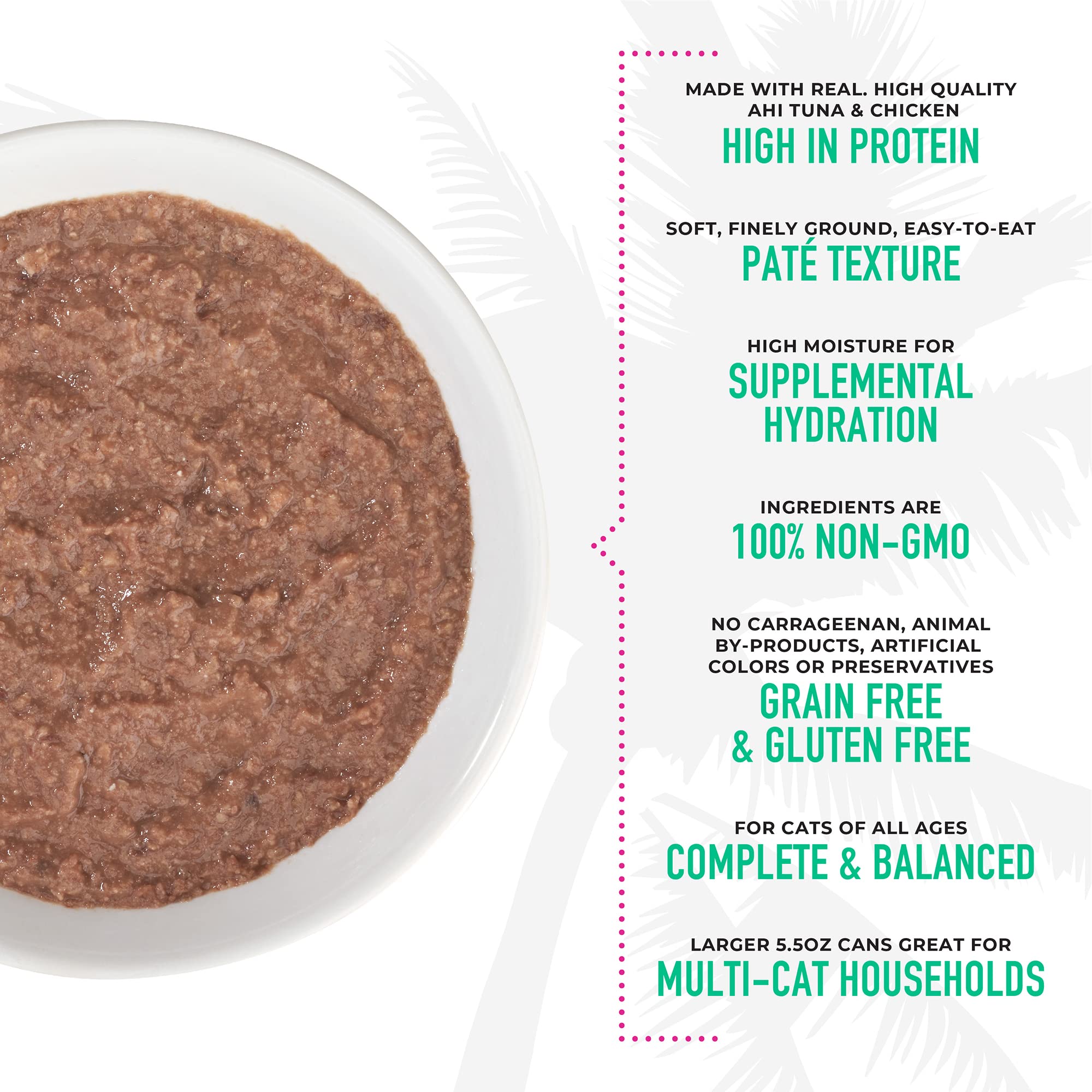 Tiki Cat Luau Pate, Ahi Tuna & Chicken Recipe in Chicken Consumme, Grain-Free Balanced Nutrition Wet Canned Cat Food, for All Li
