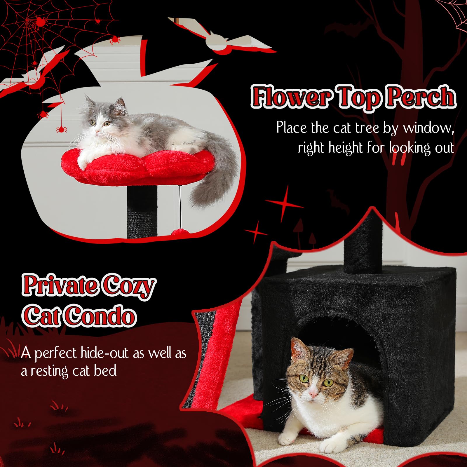 Petepela Gothic Cat Tree For Indoor Cats, 31.5' Small Flower Cat Tower Condo With Sisal Scratching Ramp, Cozy Hammock And Remov