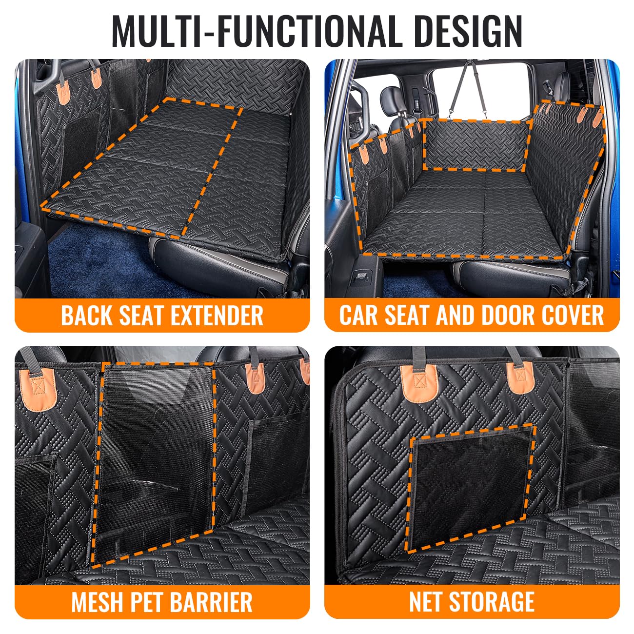MAXFUT Dog Back Seat Extender for Truck,Truck Dog Seat Cover Back Seat,Dog Hammock for Truck,Hard Bottom Seat Extender,Pet Seat