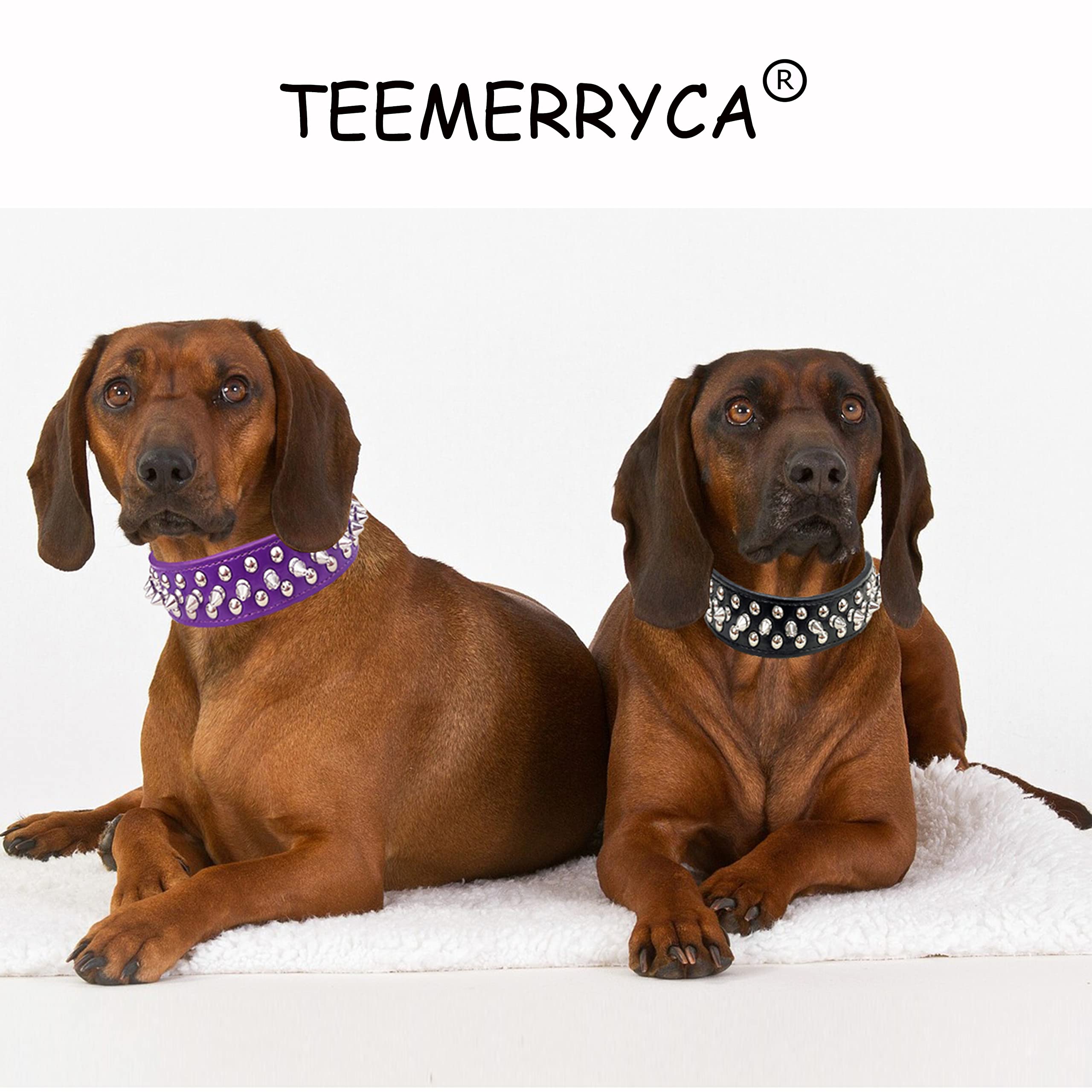 Teemerryca Adjustable Pu Leather Spiked Studded Dog Collars With A Squeak Ball Gift For Small Medium Large Pets Like Cats/Pit Bull/Bulldog/Pugs/Husky, Purple, L 15'-18.5'