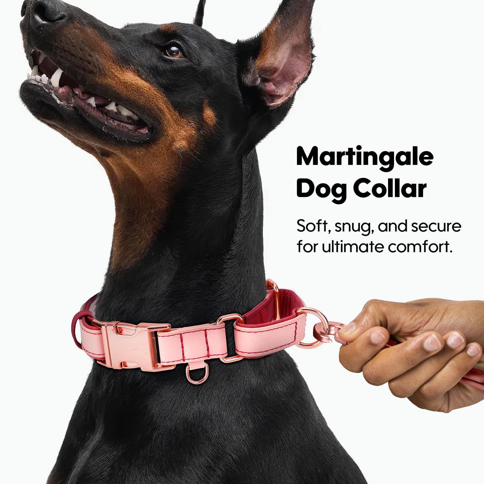 Whippy Vegan Leather Dog Collar No Slip Martingale Dog Collar With Quick Release Metal Buckle For Large Medium Small Dogs,Pink