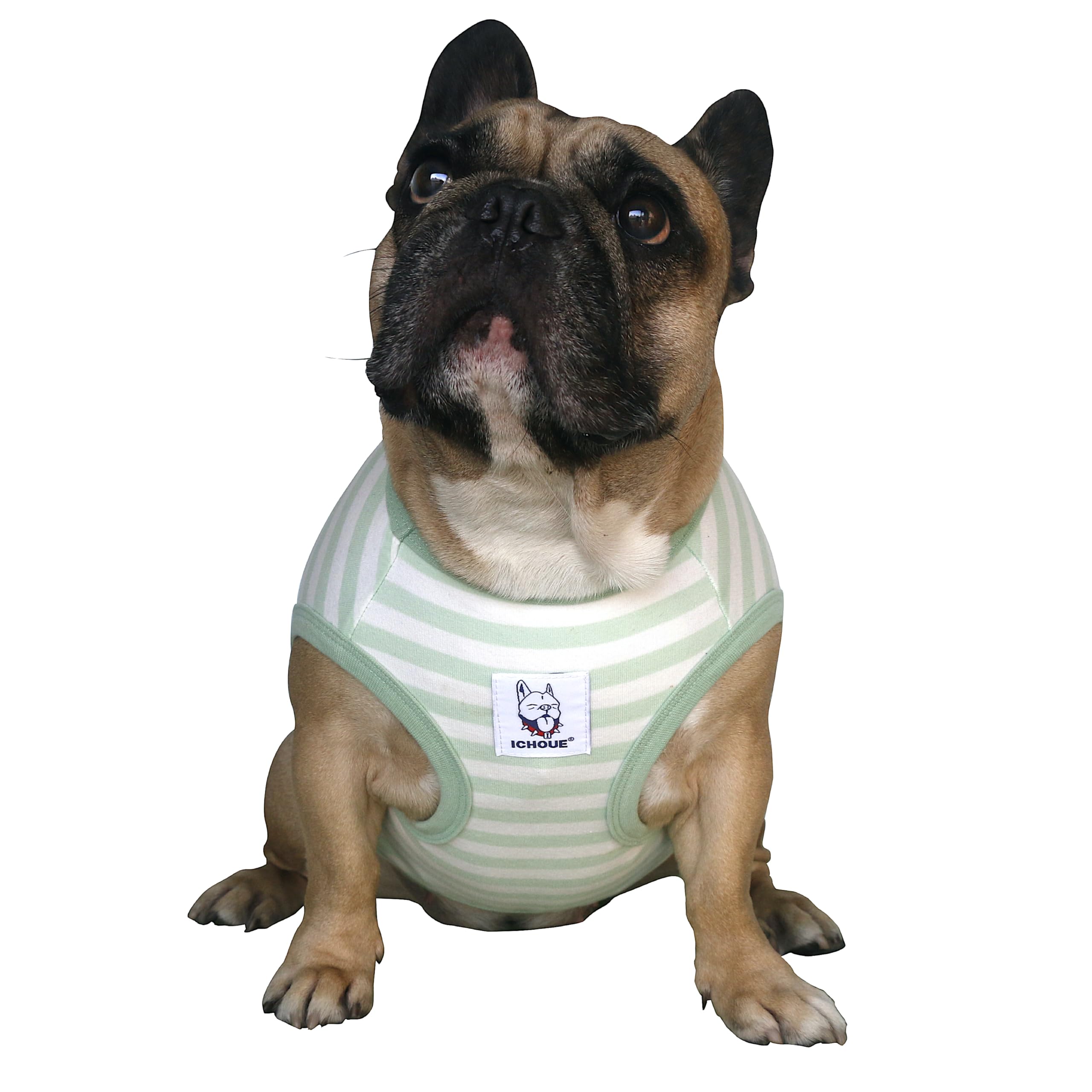 iChoue English Bulldog 100% Breathable Cotton Striped T Shirts Halloween Vest Clothes for Medium Dogs Tank Tops Puppy French Fre