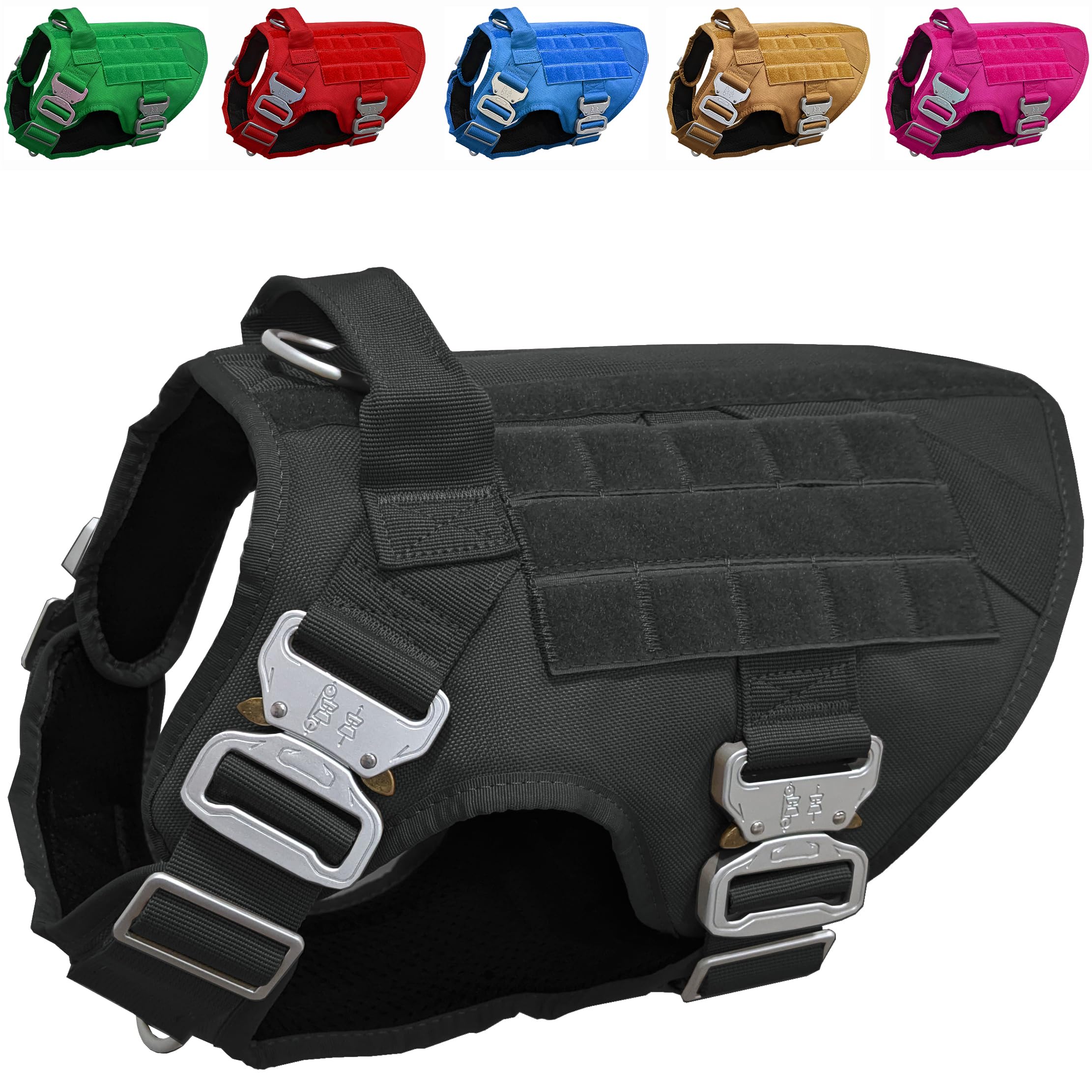 Tactical Dog Harness For Large Dogs With 4 Metal Buckles, Waterproof; Military Grade Dog Vest, Stop Pulls, Does Not Choke Neck A