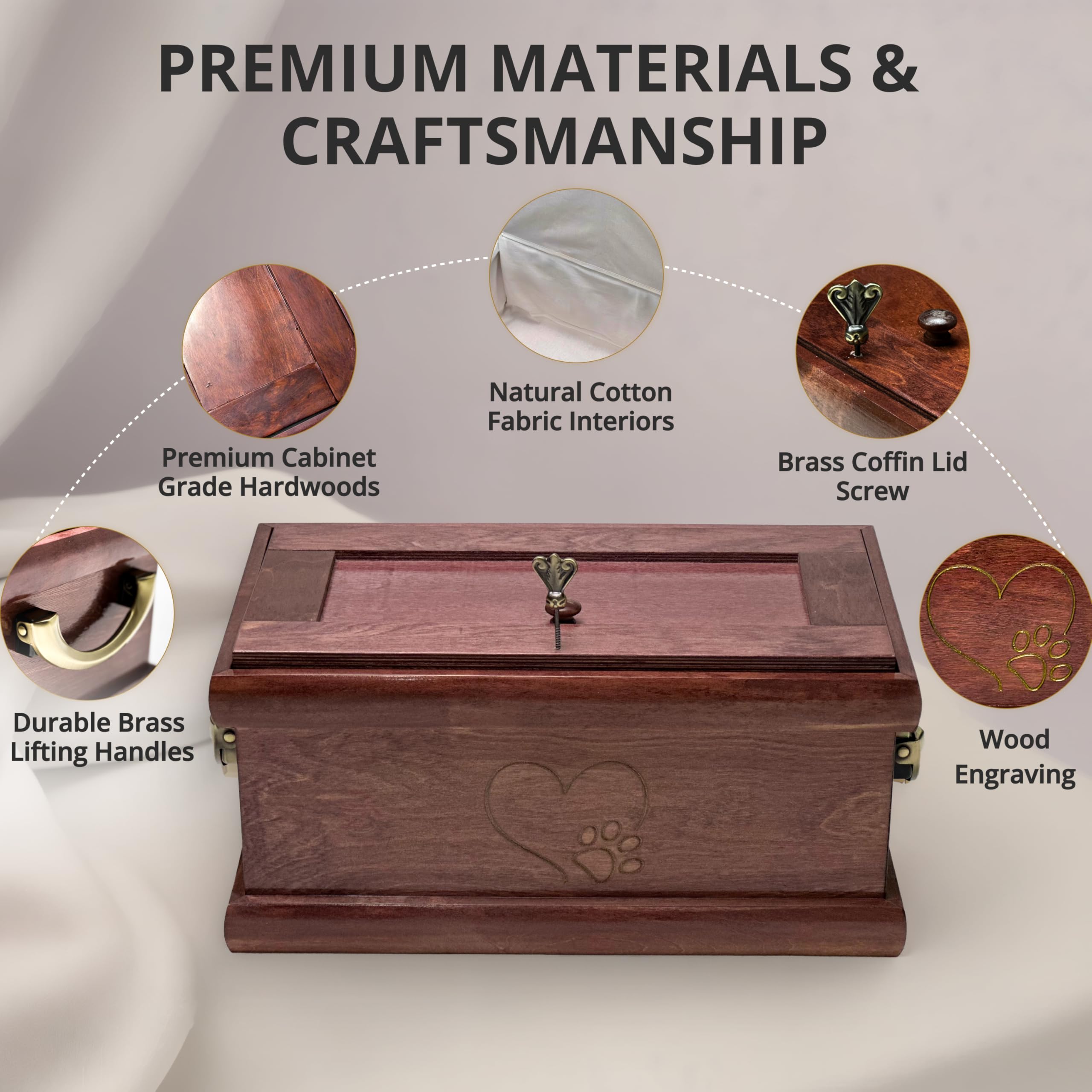Interwood Wooden Handcrafted Pet Casket | Pet Caskets For Dogs & Cats | Coffin Burial Box, Funeral Ash Container, Funeral Memory