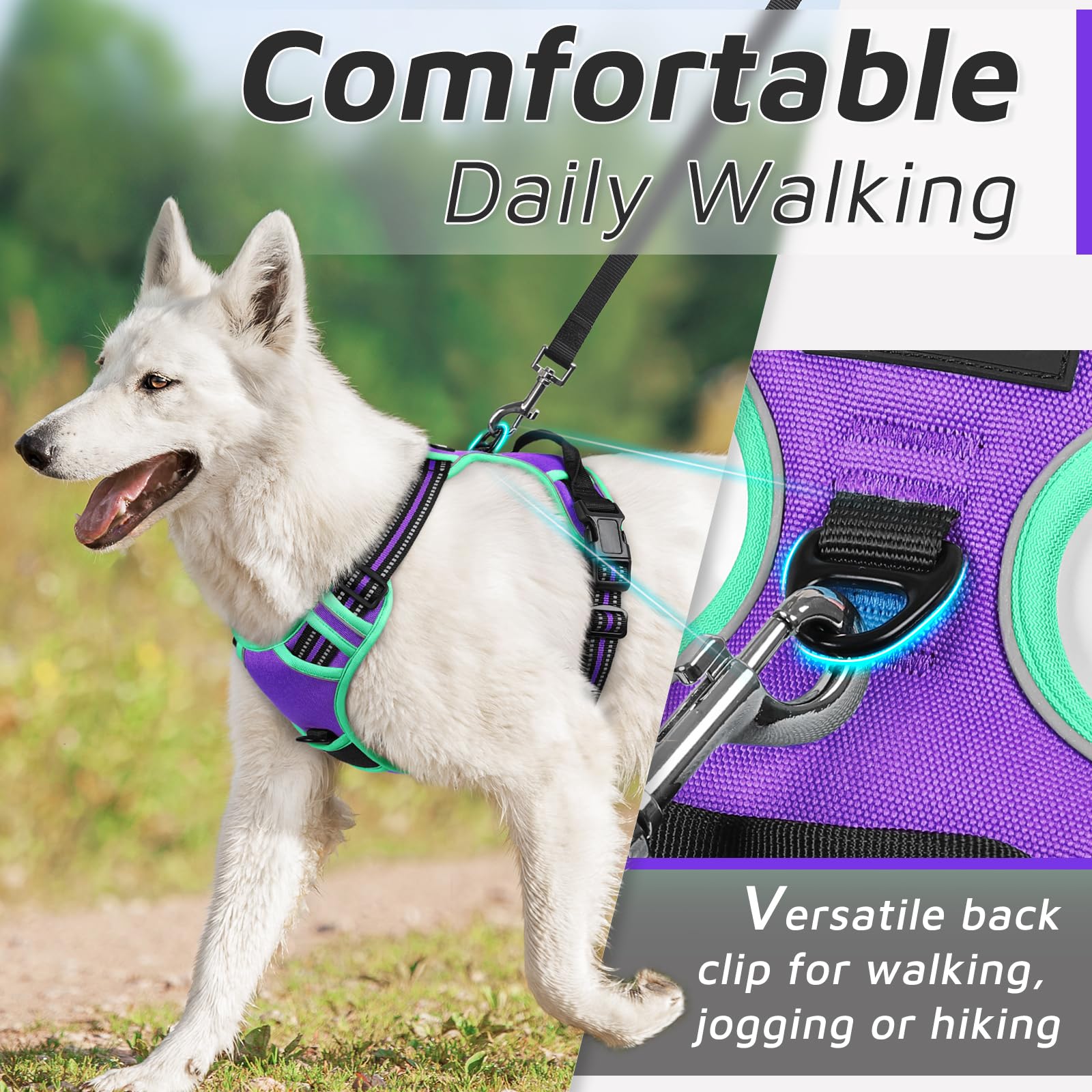 Eagloo Dog Harness For Large Dogs, No Pull Service Vest With Reflective Strips And Control Handle, Adjustable And Comfortable Fo