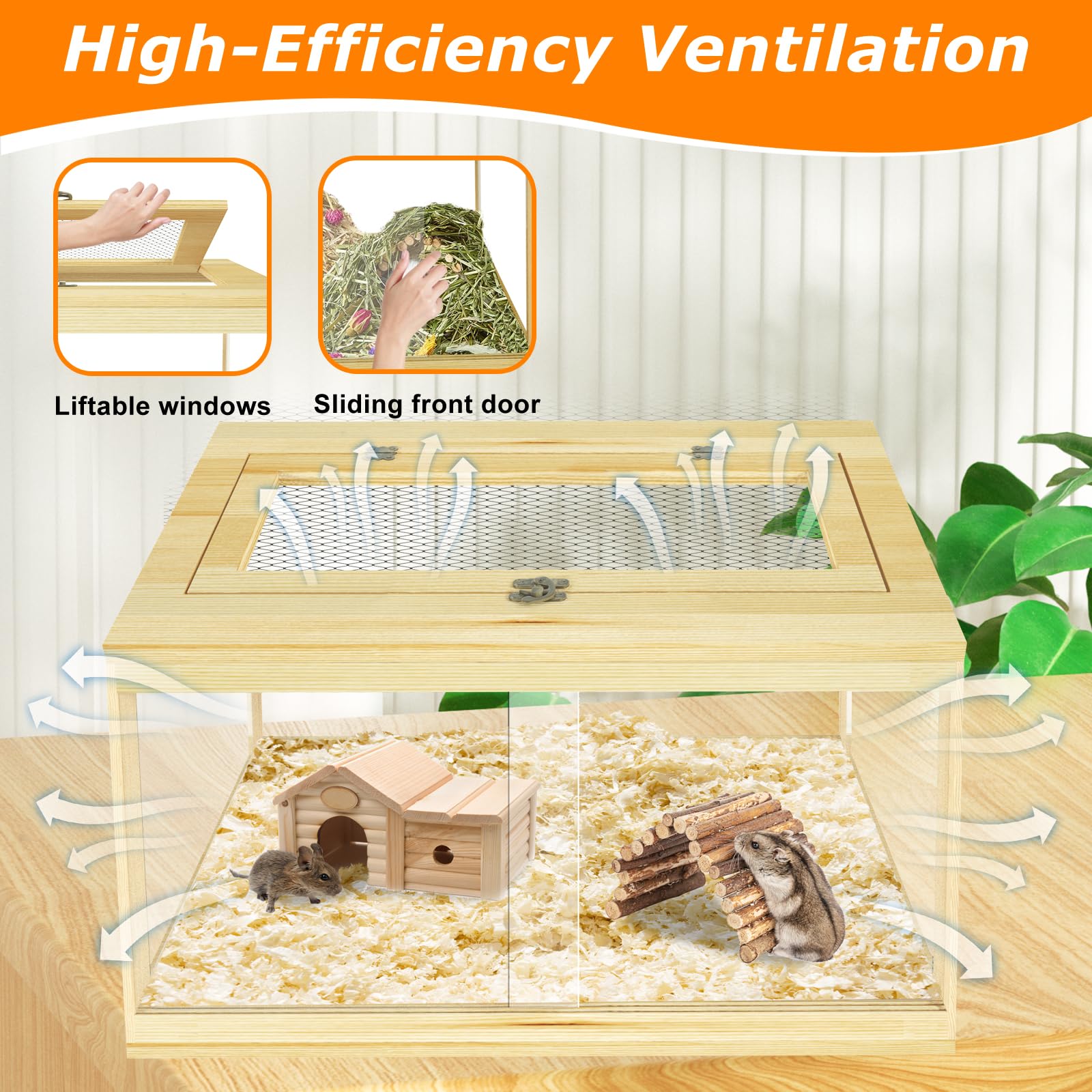 24'' Hamster Cage, Lockable Sliding Door Gerbil Cage, Dwarf Hamster Cage With Metal Mesh Roof, Mice And Small Animal Habitat, Ch