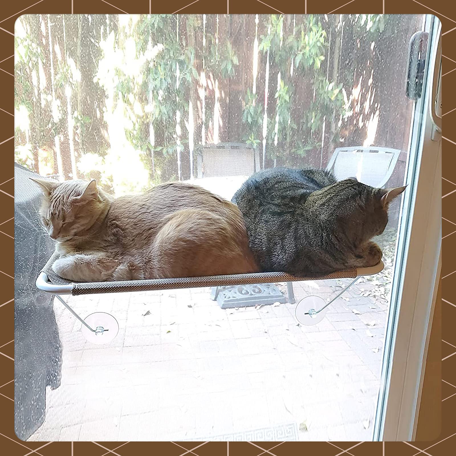 All Around 360° Sunbath And Lower Support Safety Iron Cat Window Perch, Cat Hammock Window Seat For Any Cats (M, Gold)