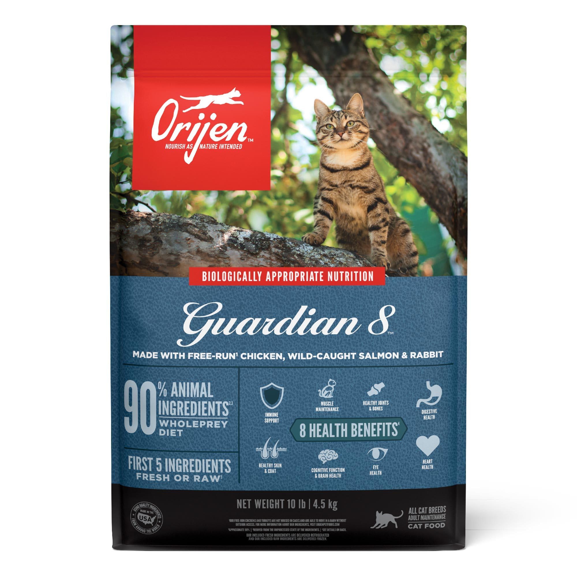 ORIJEN Guardian 8 Dry Cat Food, Grain Free Cat Food for Adult Cats, with Chicken, Salmon and Rabbit, 10lb