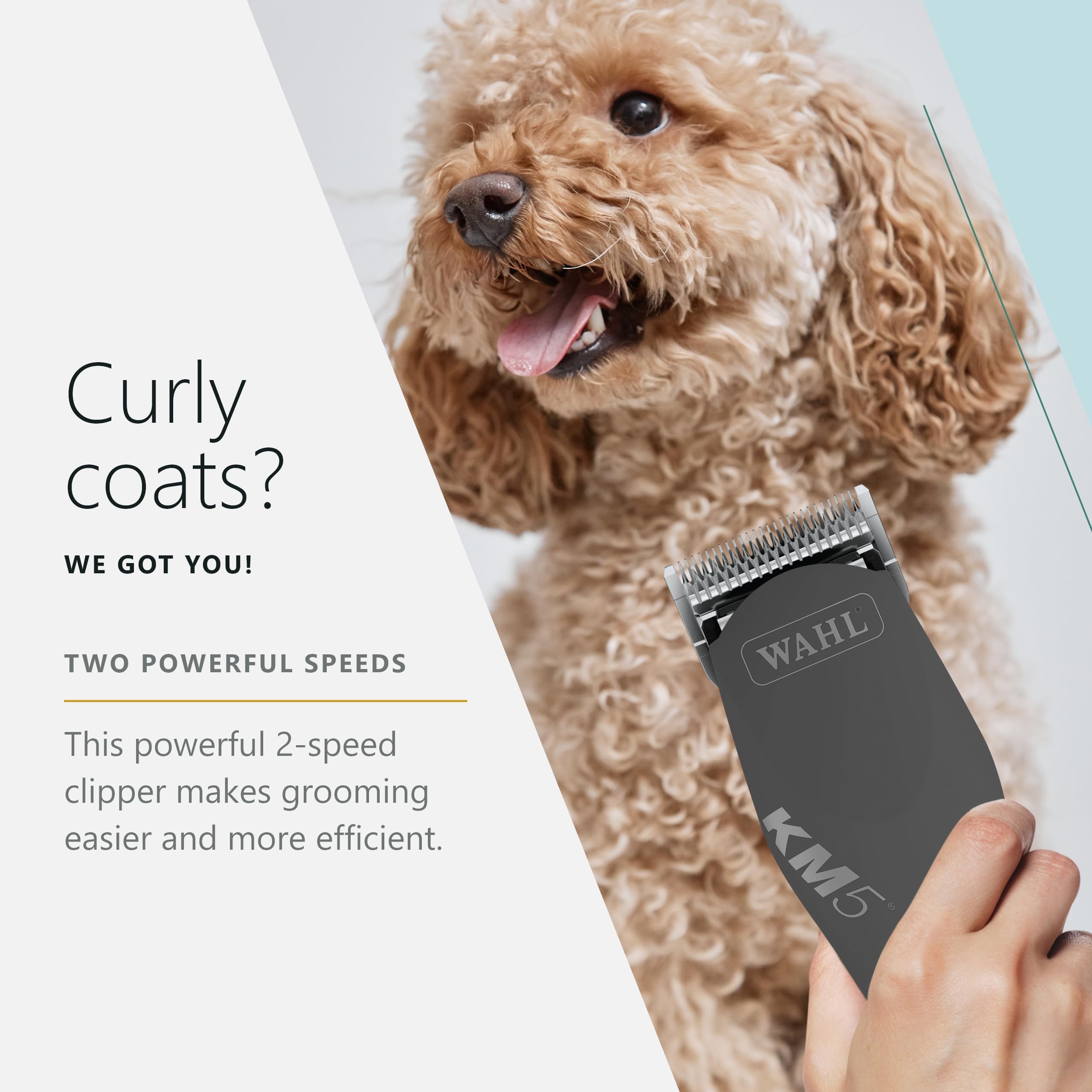 Wahl Pro Animal KM 2-Speed Dog & Cat Clipper - Curly Coat Grooming Tool - Includes 2 Stainless Steel Combs - Gunmetal Black