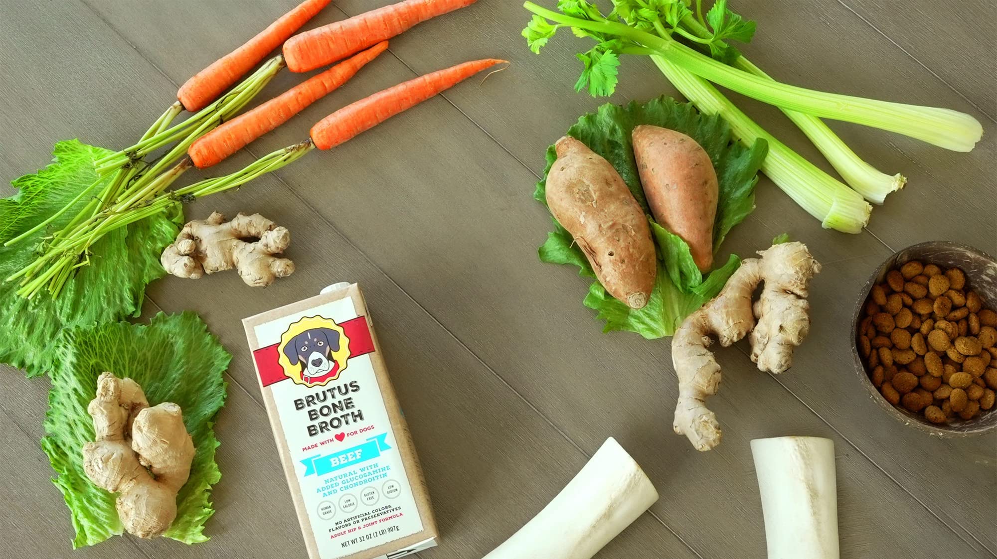 Brutus Beef Bone Broth for Dogs and Cats - All Natural Bone Broth with Chondroitin Glucosamine & Turmeric, Human Grade Food Topp