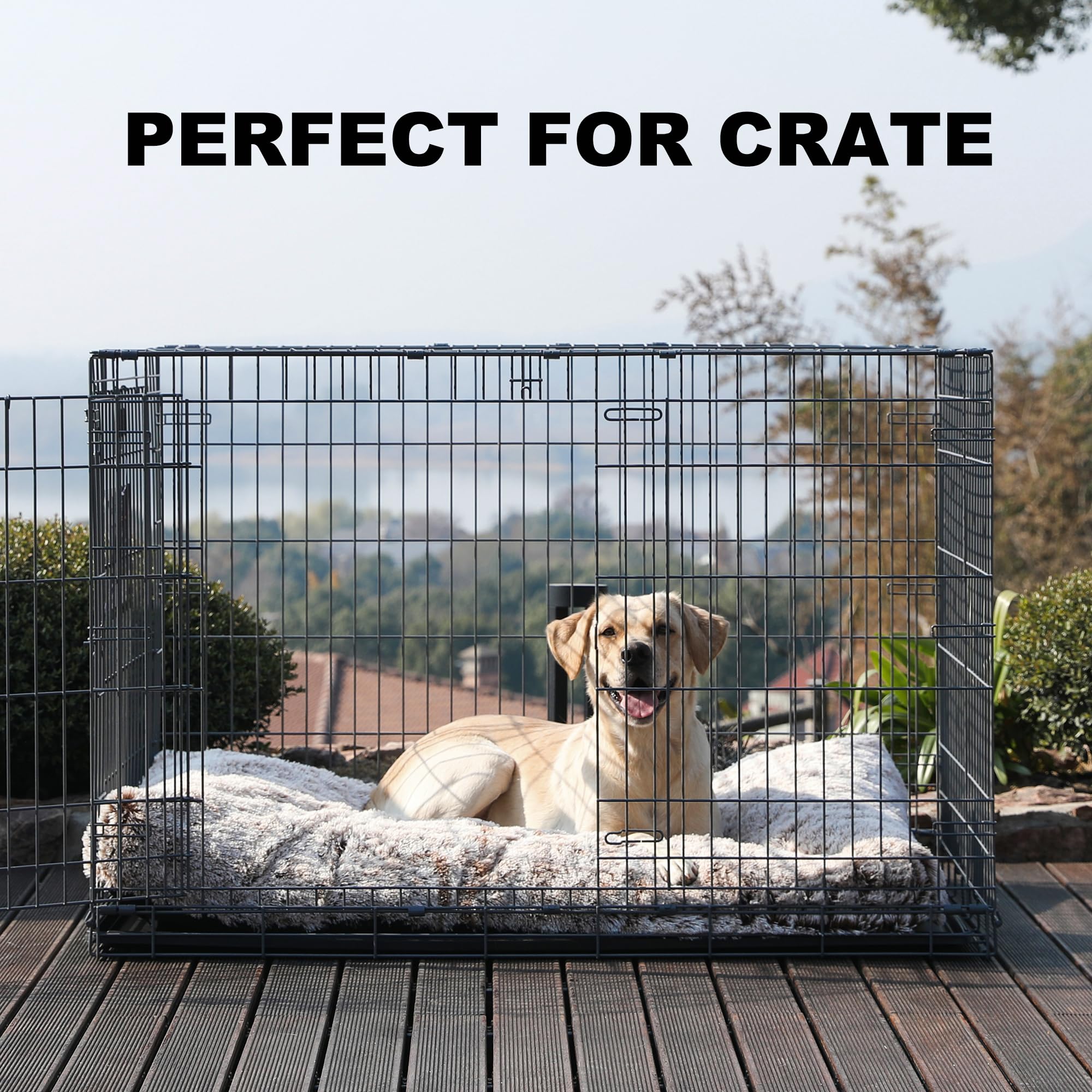 Bedfolks Extra Large Waterproof Plush Dog Crate Bed With Removable Washable Cover,Faux Fur Kennel Bed 41''X27'',Brown