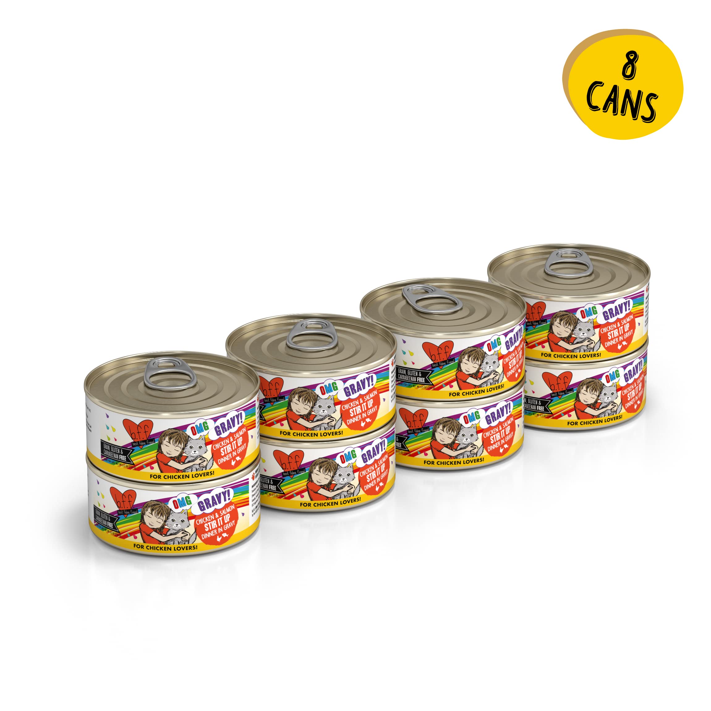Weruva B.F.F. OMG - Best Feline Friend Oh My Gravy!, Chicken & Salmon Stir It Up with Chicken & Salmon in Gravy, 5.5oz Can (Pack