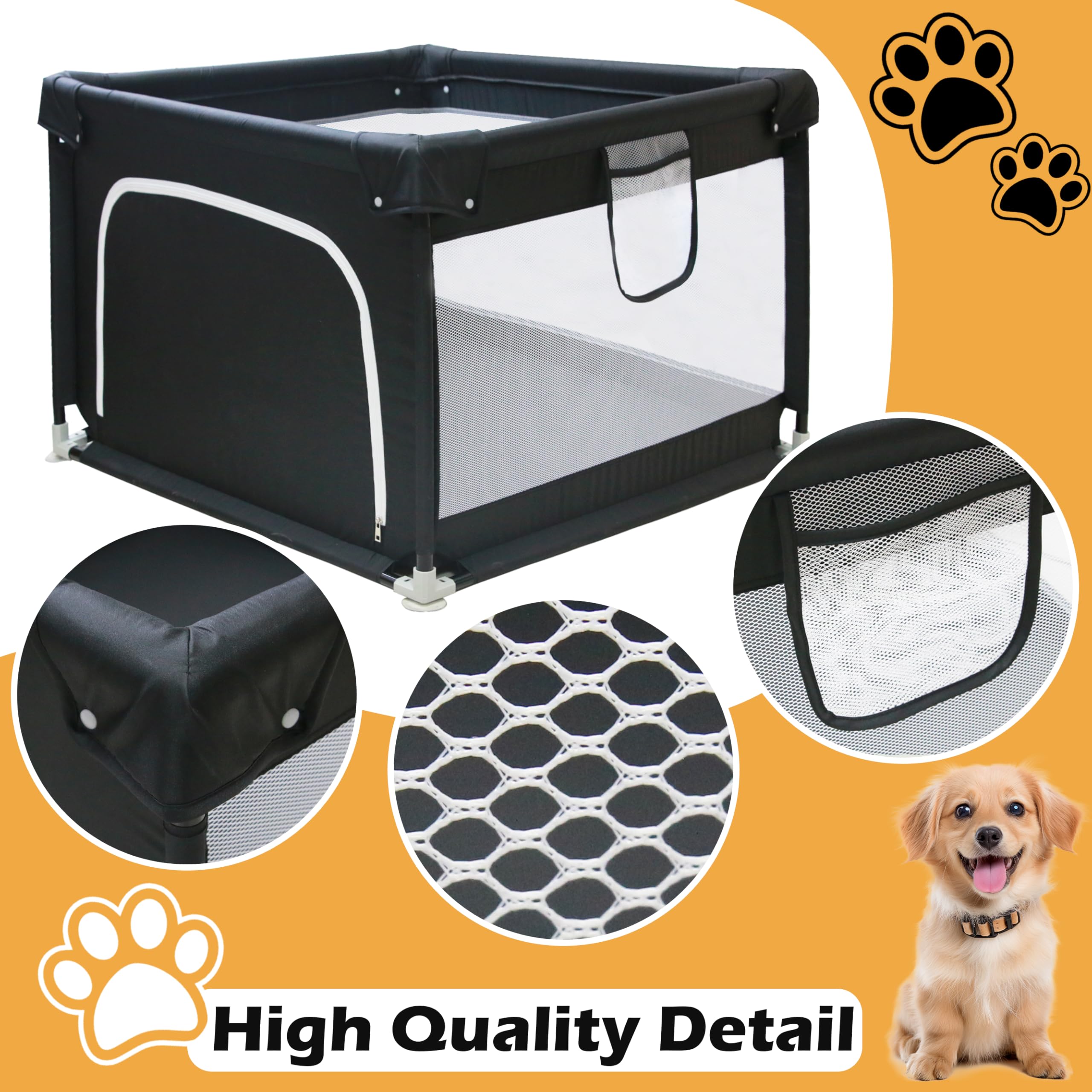 Goldshire Dog Playpen, 35.5X35.5X24.5 Inches Foldable Portable Puppy Playpen With Gate, High-Strength Breathable Fabric Mesh,Dog