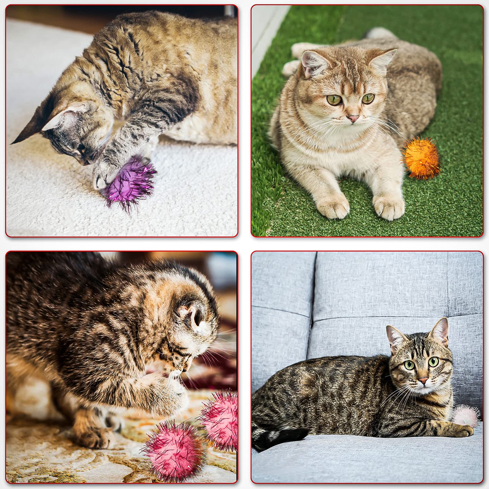 Vapker 30 Piece 1.5' Red Color Sparkle Balls Cat'S Favorite Toy Tinsel Pom Poms Glitter