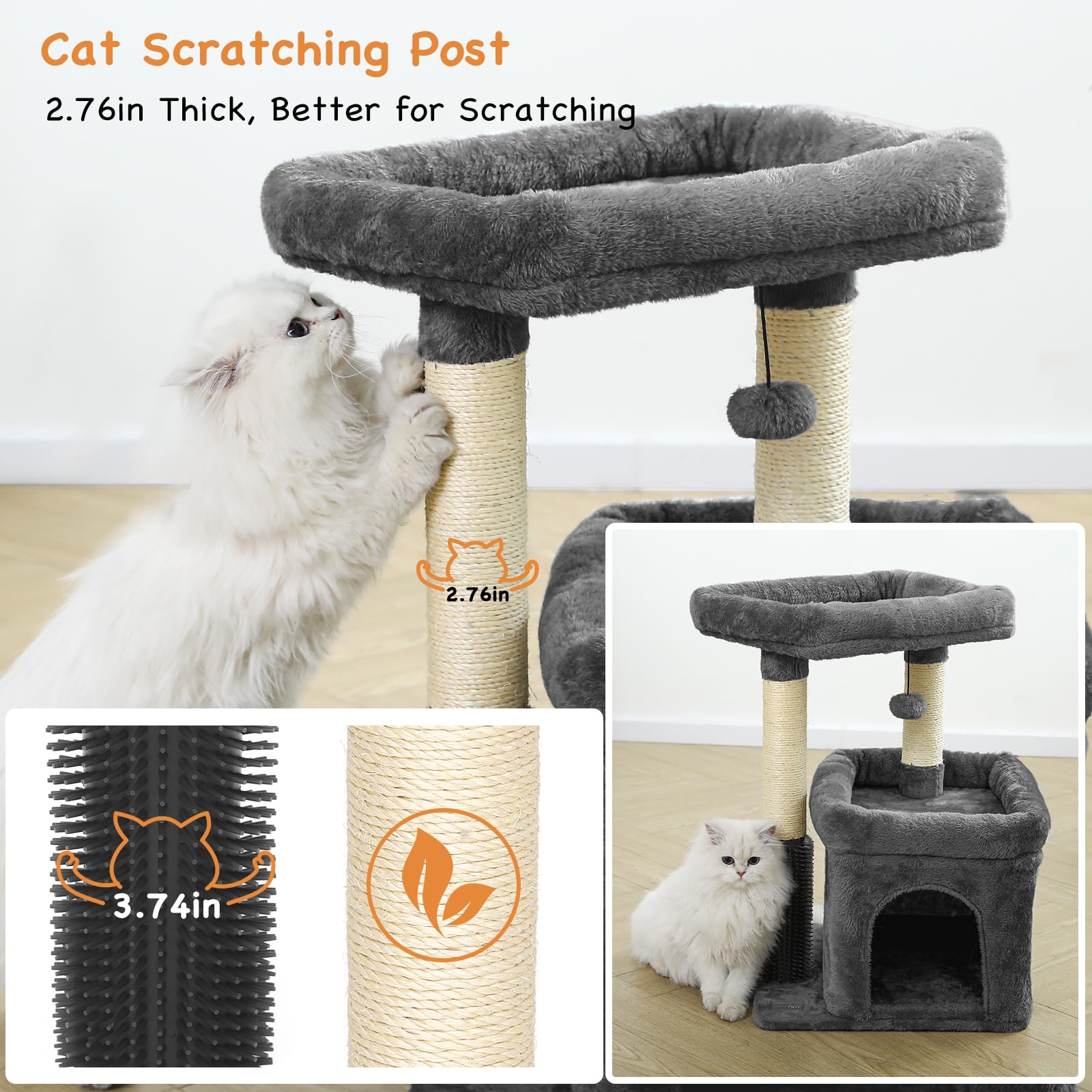 Innsfurr Small Cat Tree For Indoor Cats, Cat Tower With Scratching Posts For Multiple Cats, Plush Cozy Perch, Cat Massage Brush,