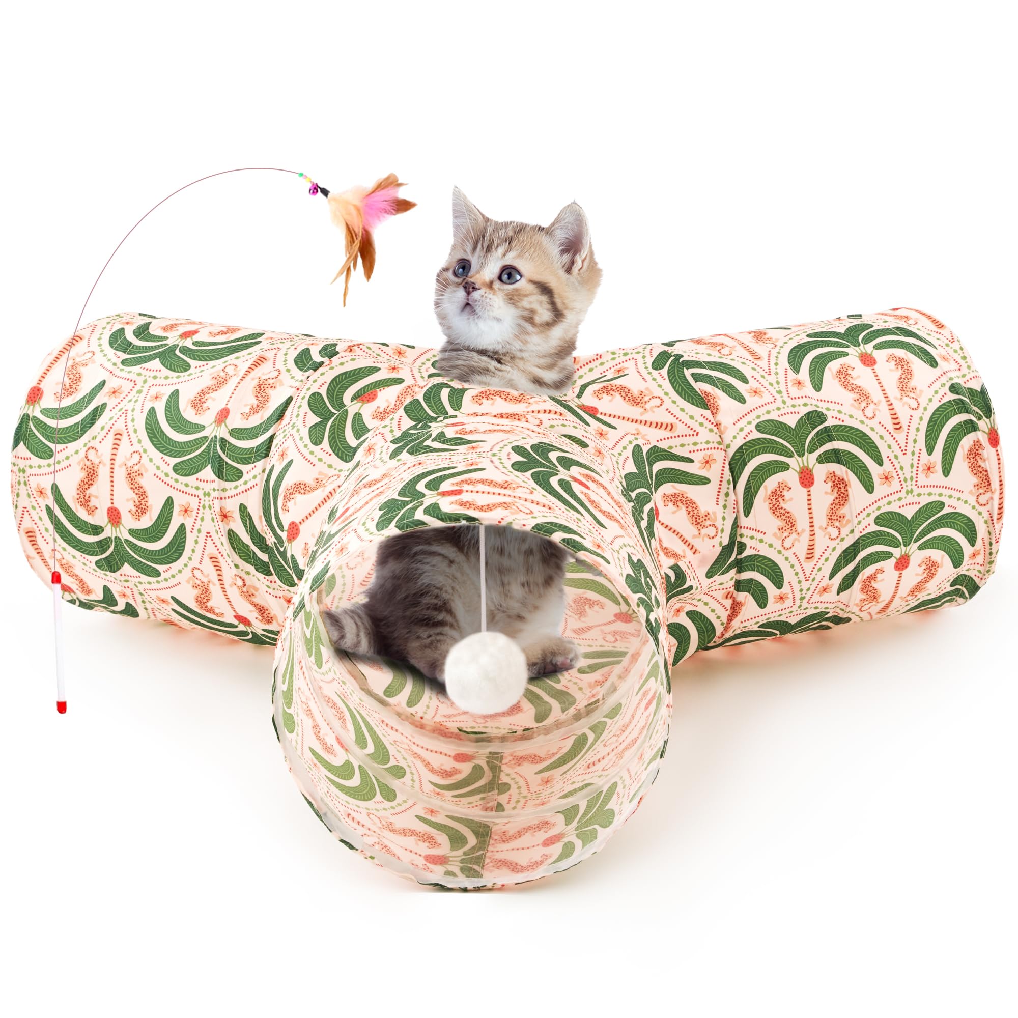 Tempcore Pet Cat Tunnel Tube Cat Toys 3 Way Collapsible, Cat Tunnels For Indoor Cats,Kitty Tunnel Bored Pet Toys Peek Hole Toy B