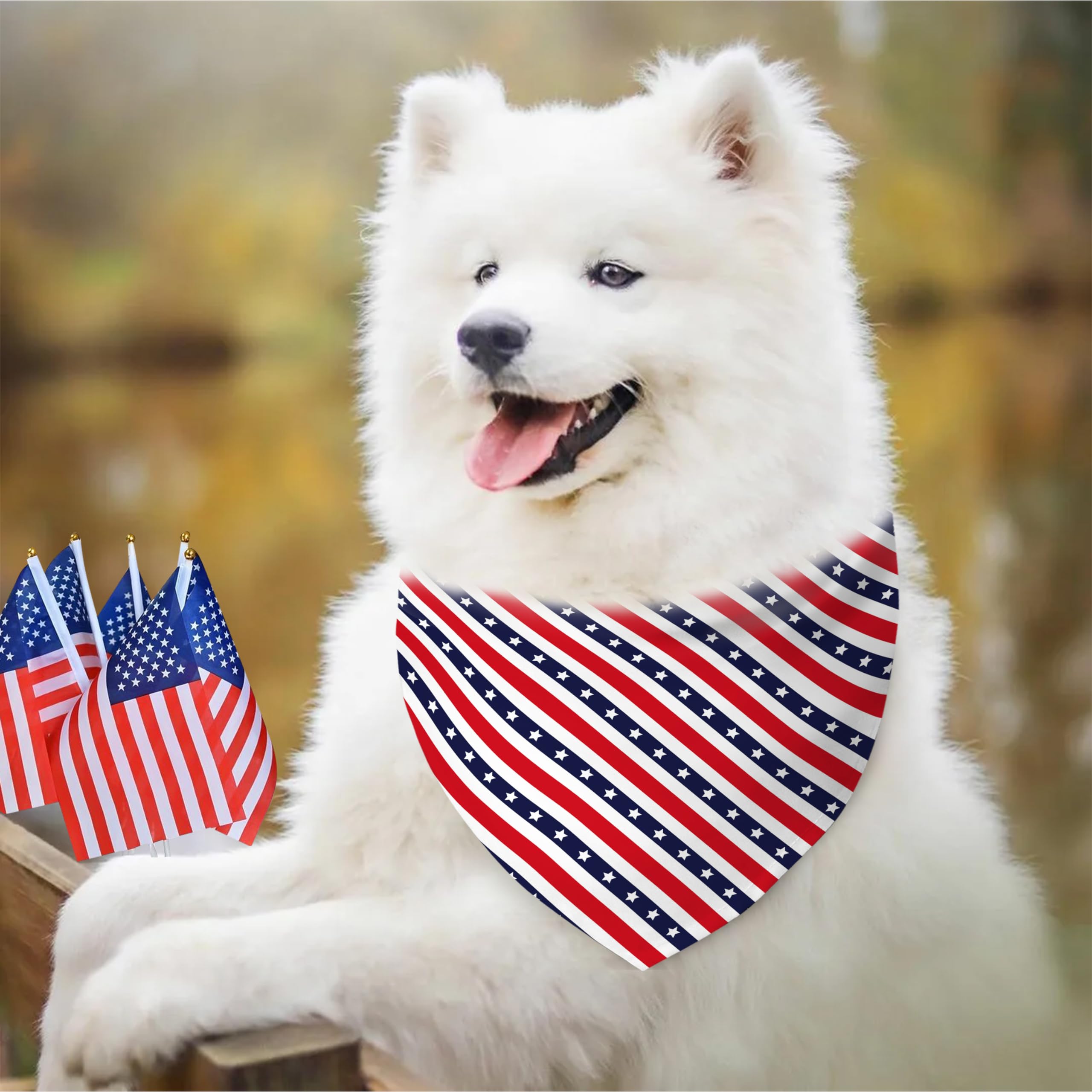 4Th Of July Dog Bandana Reversible 2 Pack Large, Red White And Blue Patriotic Pet Bandanas Set Adjustable Triangle Holiday Scarv