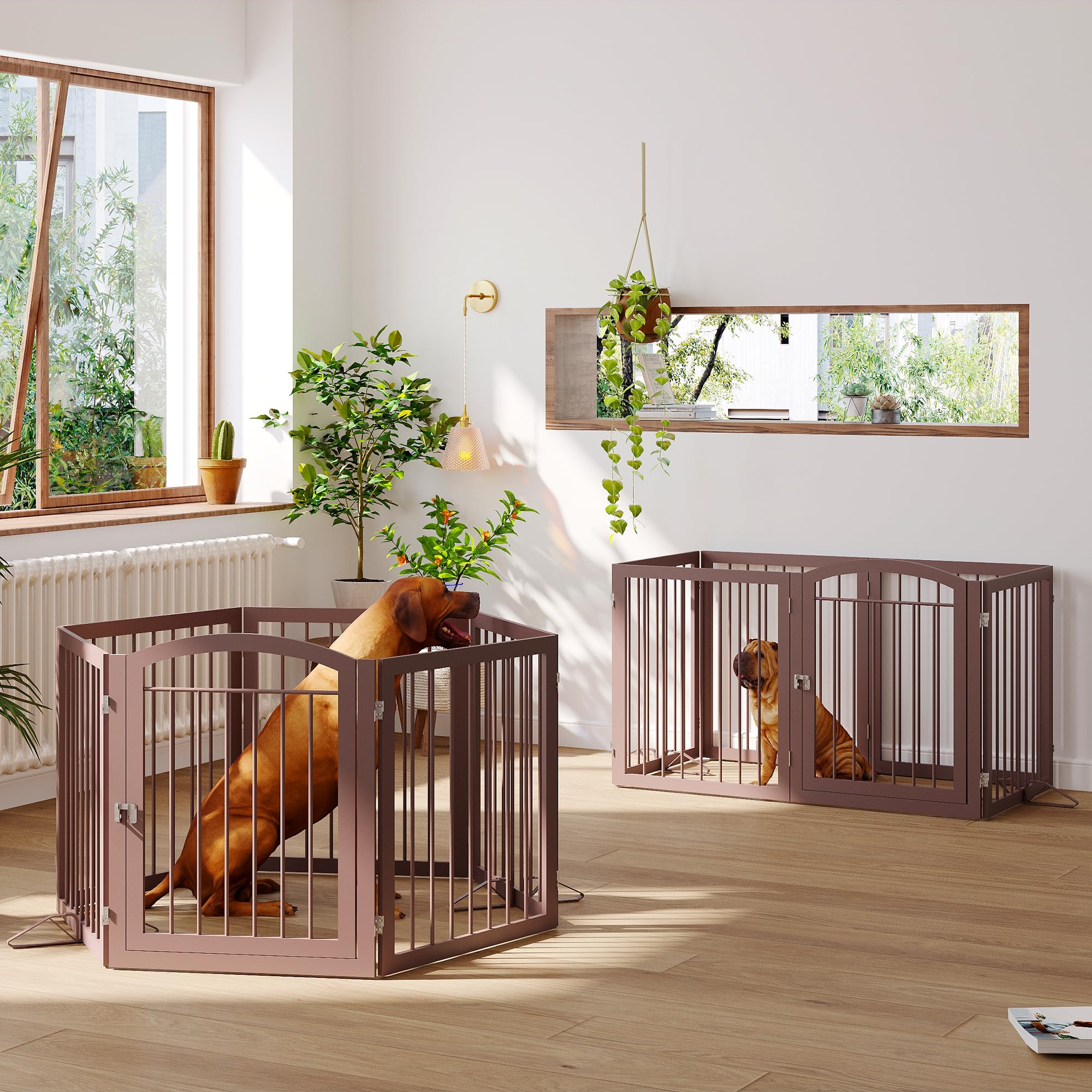 JSB 144-inch Extra Wide 30-inch Tall Dog gate with Door Walk Through, Freestanding Round Tube Pet Gate for Halls Stairs, Puppy S