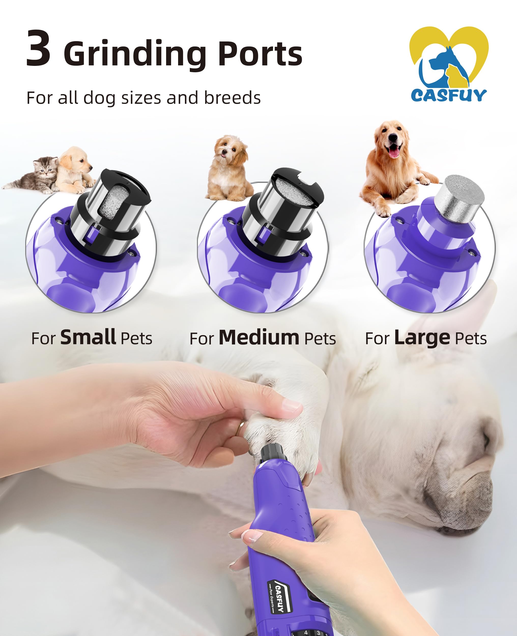 Casfuy Dog Nail Grinder Quiet - (45Db) 6-Speed Pet Nail Grinder With 2 Led Lights For Large Medium Small Puppy Dogs/Cats, Profes