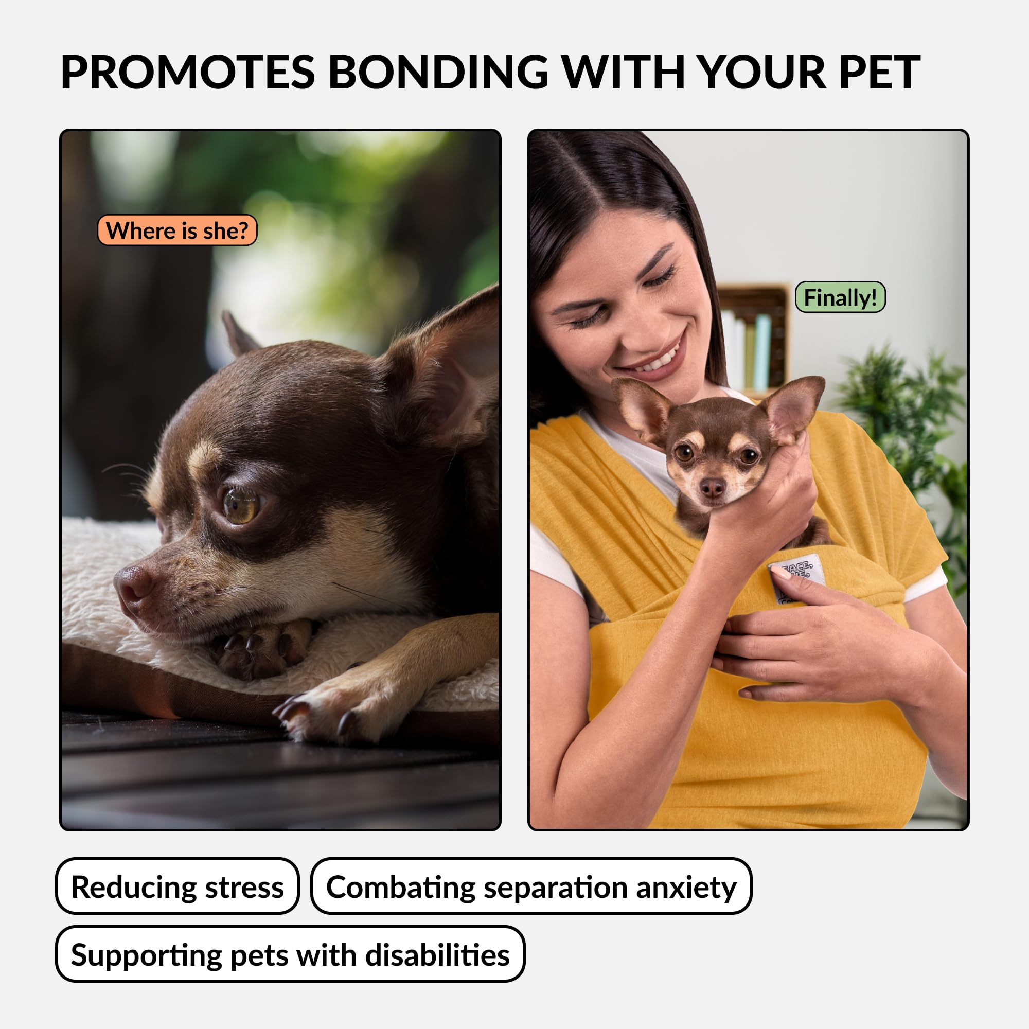 Dog Sling Carrier For Small Dogs - Anti-Anxiety Cat Sling, Puppy Pouch - Pet Sling In Gray Black Blue Green Pink Yellow (Yellow,