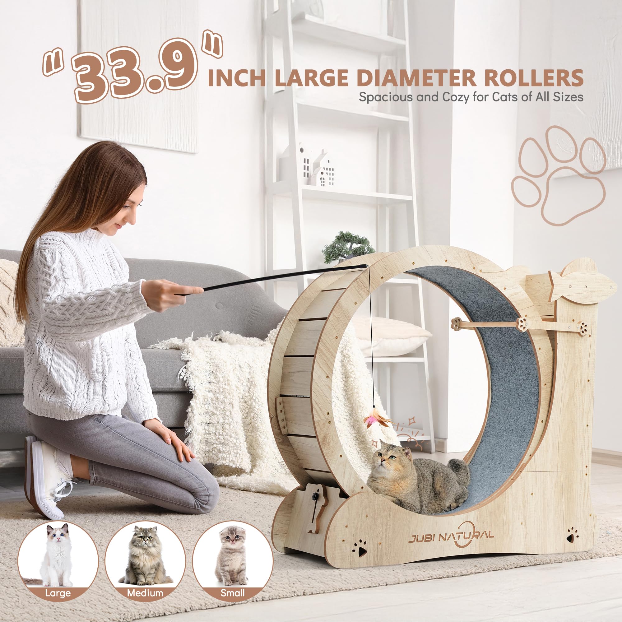 Cat Exercise Wheel, 33.9 Cat Running Wheels for Indoor Cats with with Locking Mechanism, Cats Treadmill Wheels with Scratching B