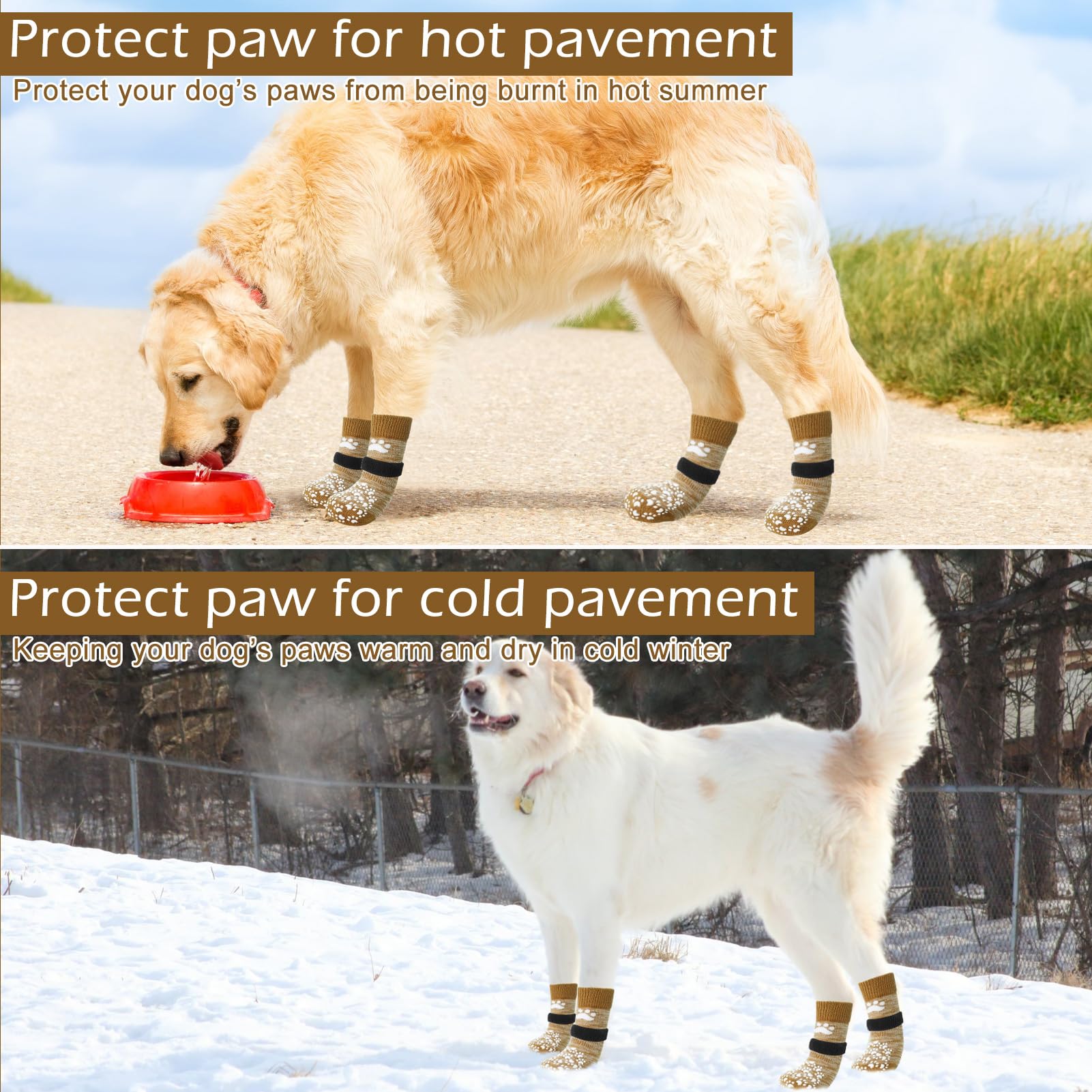 EXPAWLORER Anti-Slip Dog Socks for Hardwood Floors, Beige, Small (6 Count), Double-Sided Grips, Traction Control, Best Paw Protector