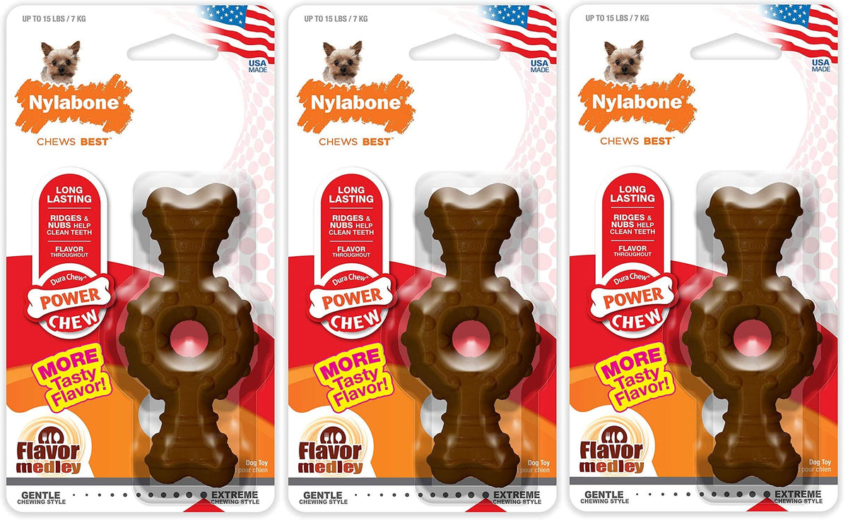 (3 Pack) Nylabone Dura Chew Chicken Flavored Textured Ring Dog Chews - Size Petite