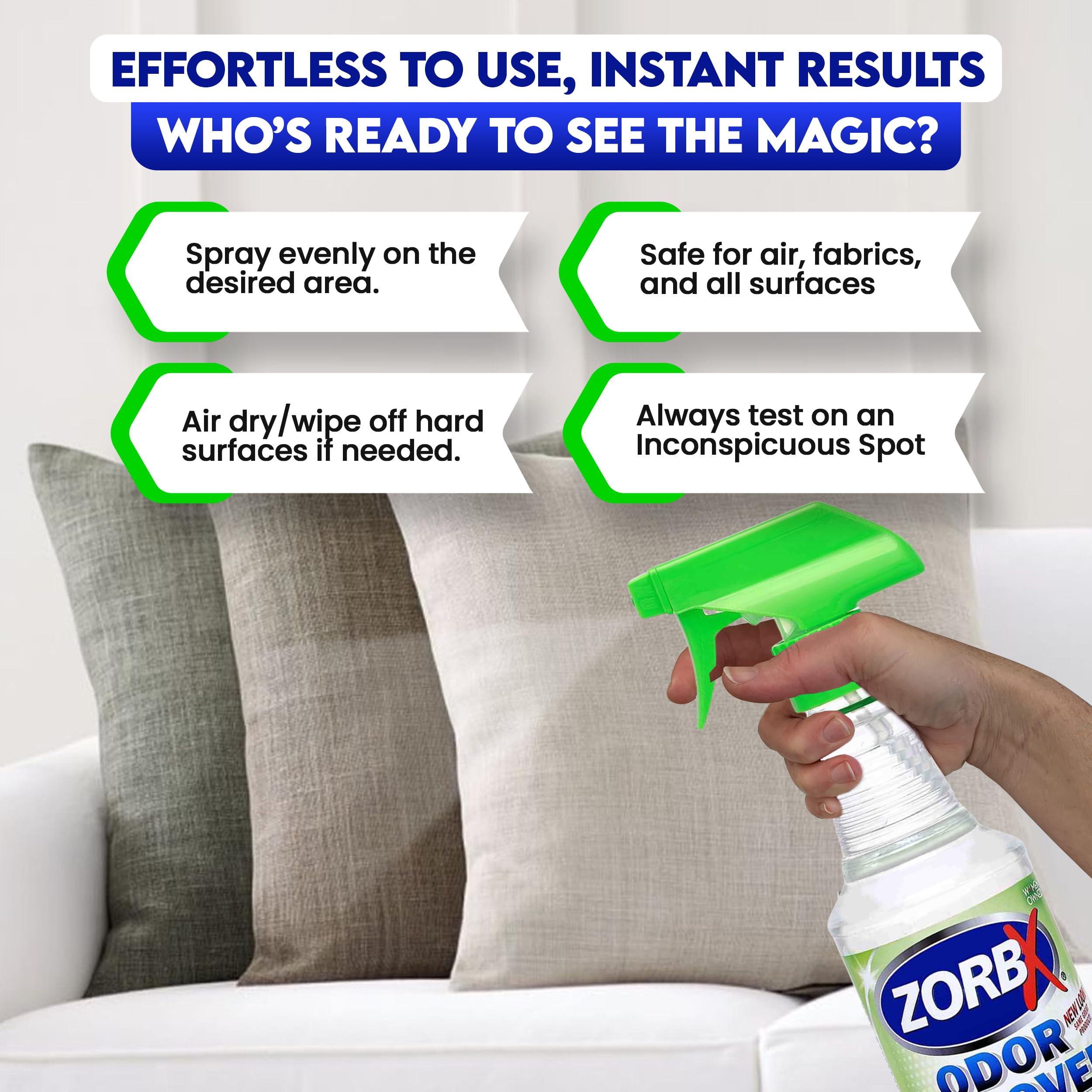 Zorbx Unscented Odor Remover Spray - Perfect Solution For Strong Odor | Advanced Trusted Formula & Fast-Acting Odor Eliminator For Dog, Cat, Puppy (32Oz.)