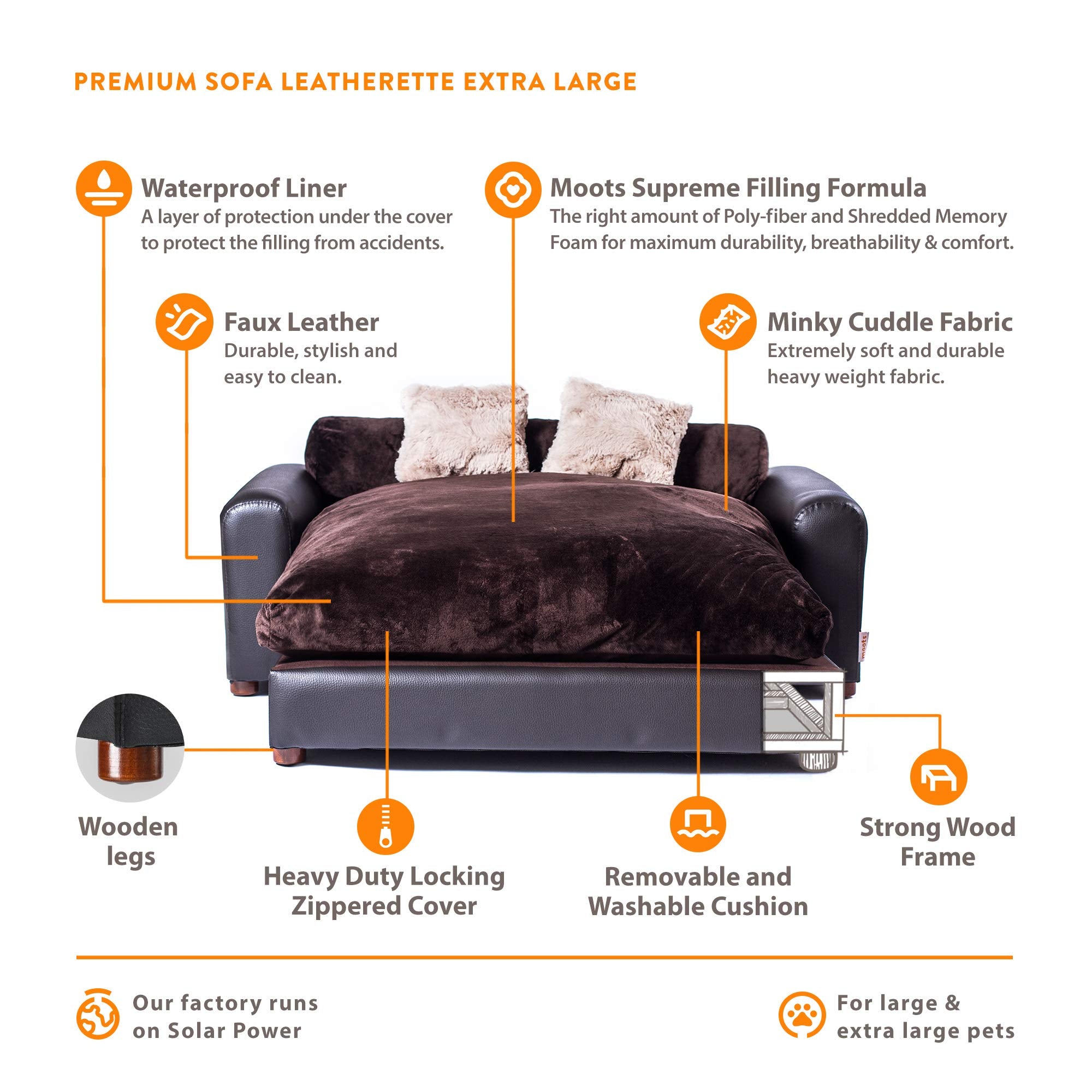 Moots Premium Leatherette Pets Sofa, Espresso, X-Large