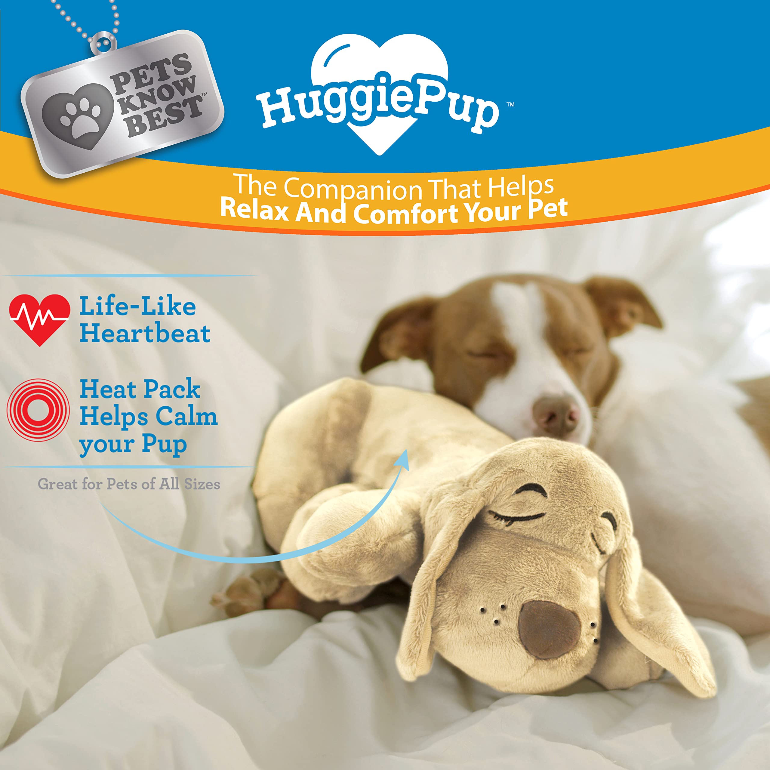 Pets Know Best Huggiepup Cuddly Puppy Behavioral Aid Toy, Great For Crate Training- Pulsing Heartbeat, Heating Pack- Golden Dog