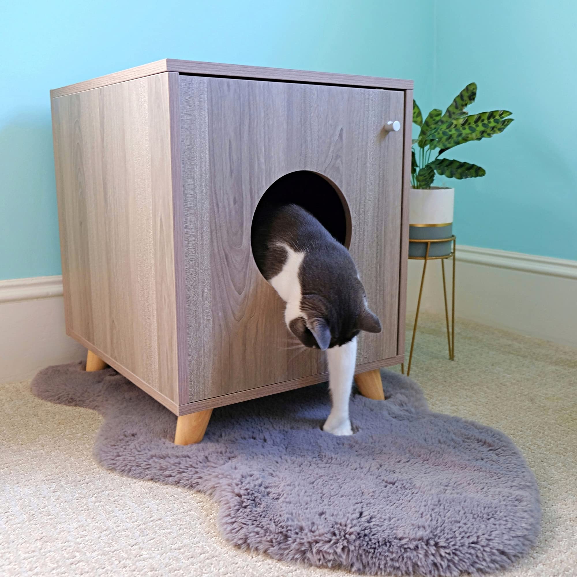 Midlee Hidden Cat Litter Box Furniture- Small- Wood Enclosure Nightstand Table Pet Washroom