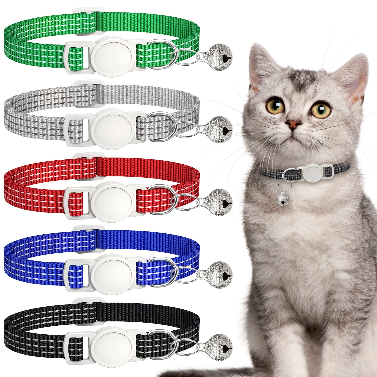 5 Pack Reflective-Breakaway Cat Collars With Bells,Adjustable Small Cat Collar,Ideal For Girl Cats Male Cats Kittens Puppies,Pet