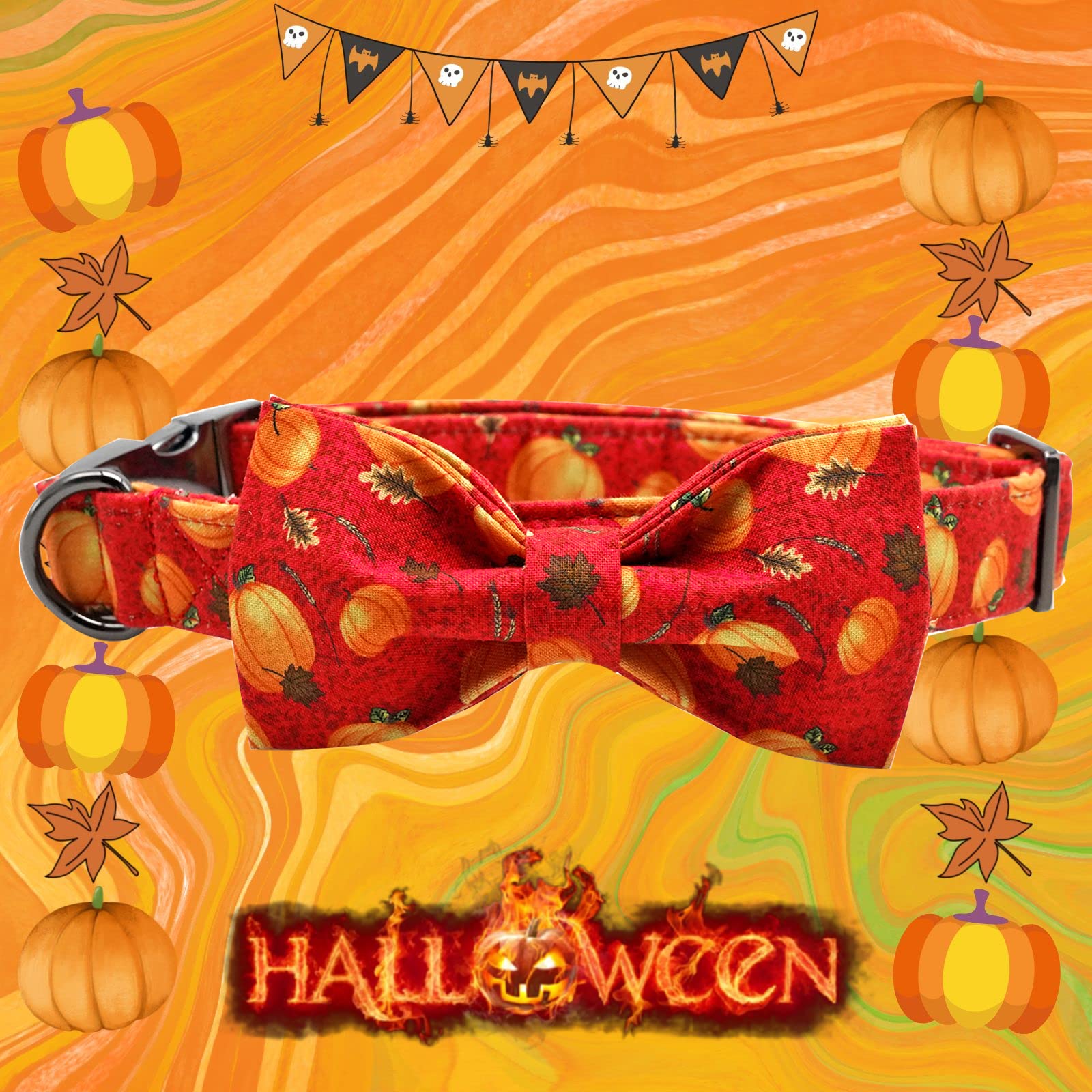 Elegant Little Tail Dog Collar With Bow - Fall Dog Collar Halloween Pumpkin Bow Girl Boy Pet Collar Soft Dog Bowtie Collars For X-Large Dogs