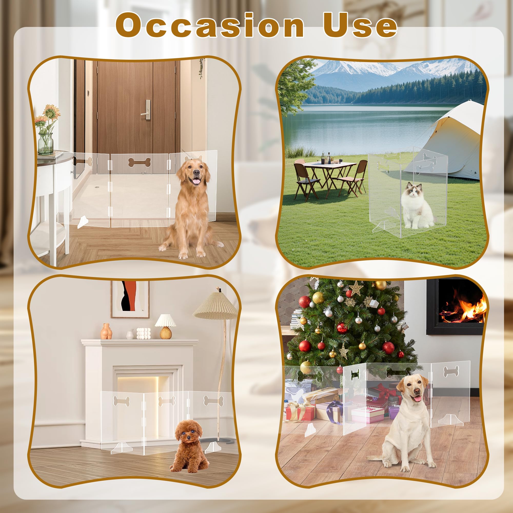 Clear Acrylic Dog Gate, 3 Panel 60' W X 24' H, Transparent Freestanding Pet Playpen Indoor, Foldable Pet Fence Barrier For Doo
