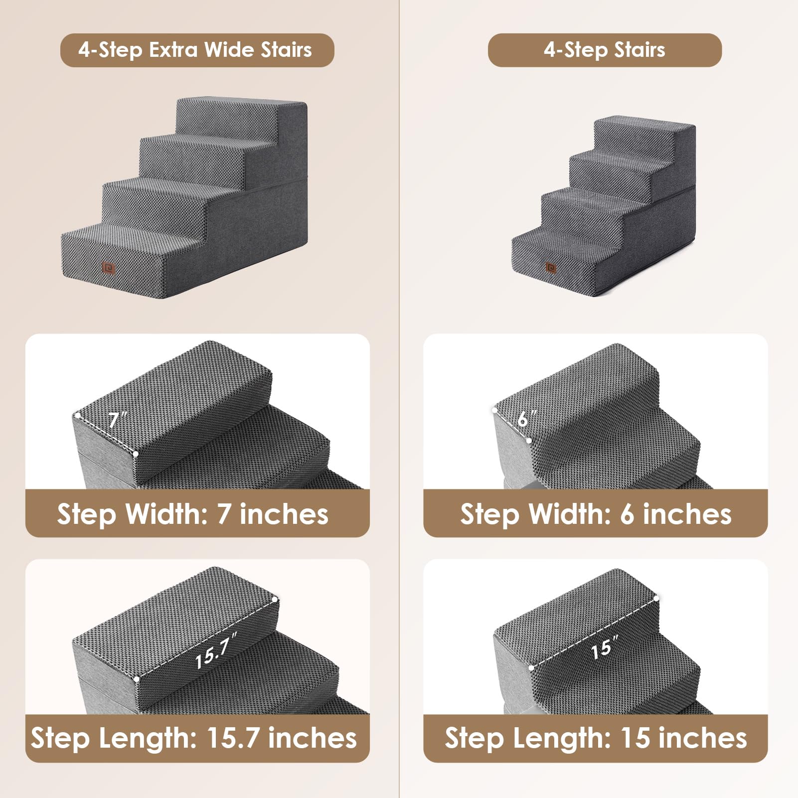 Eheyciga Dog Stairs For Bed 18”H, 4-Step Extra Wide Dog Steps For High Bed, Pet Steps For Small Dogs And Cats, Non-Slip Balanced Dog Indoor Ramp, Grey