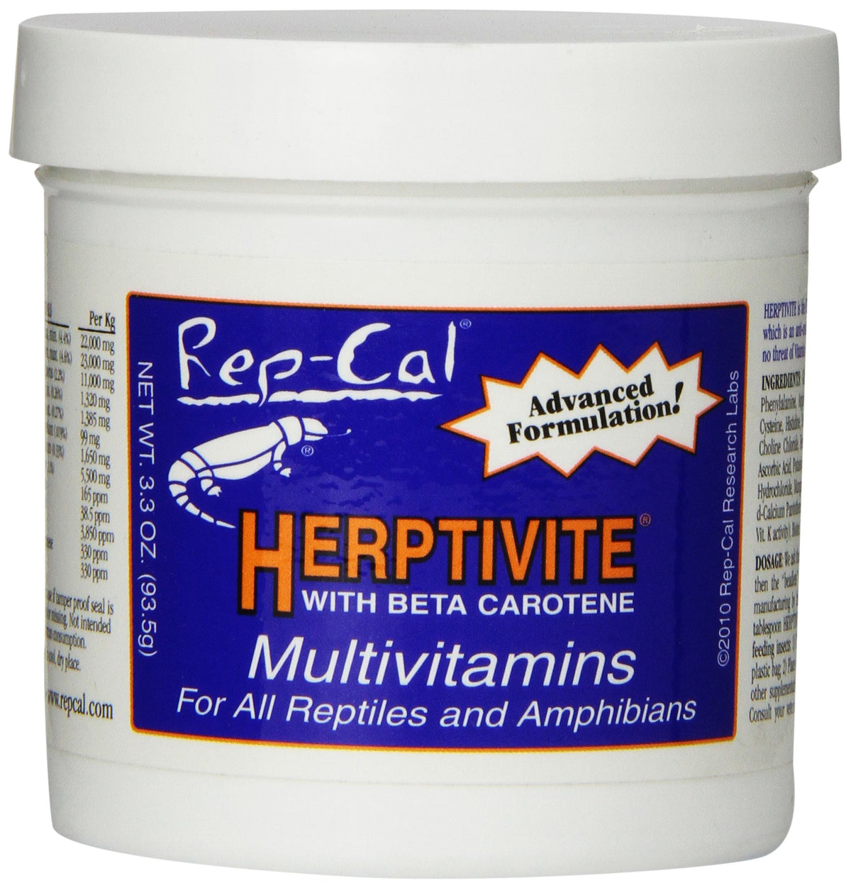 Rep-Cal 52299 Srp00300 Herptivite Multivitamin And Mineral Powder Reptile/Amphibian Supplement, 3.3 Oz