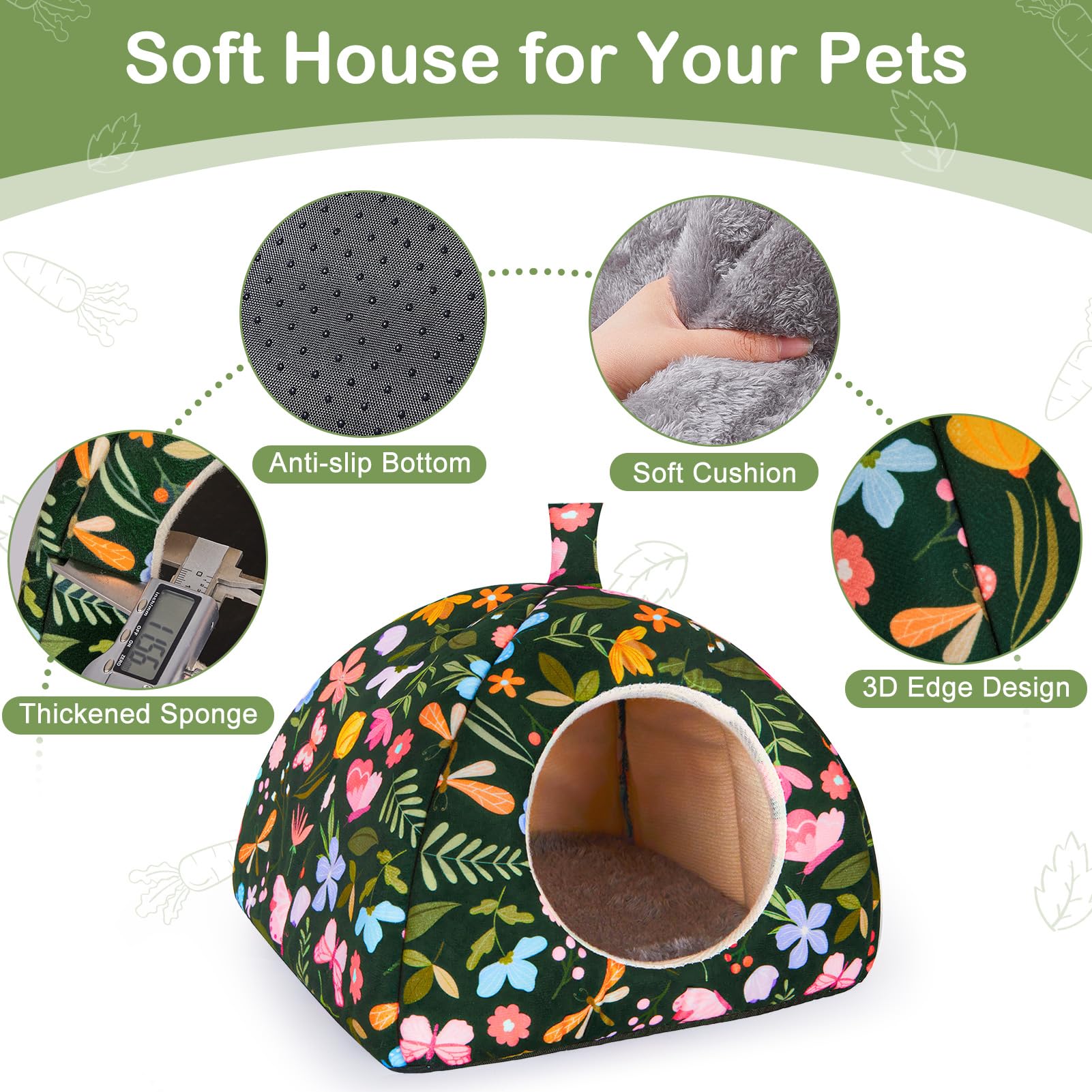 Glittme Guinea Pig Hideout 2Pack Guinea Pig Bed With Soft Pads Washable Small Animal Bed With Non-Slip Bottom Rabbit Hideout For