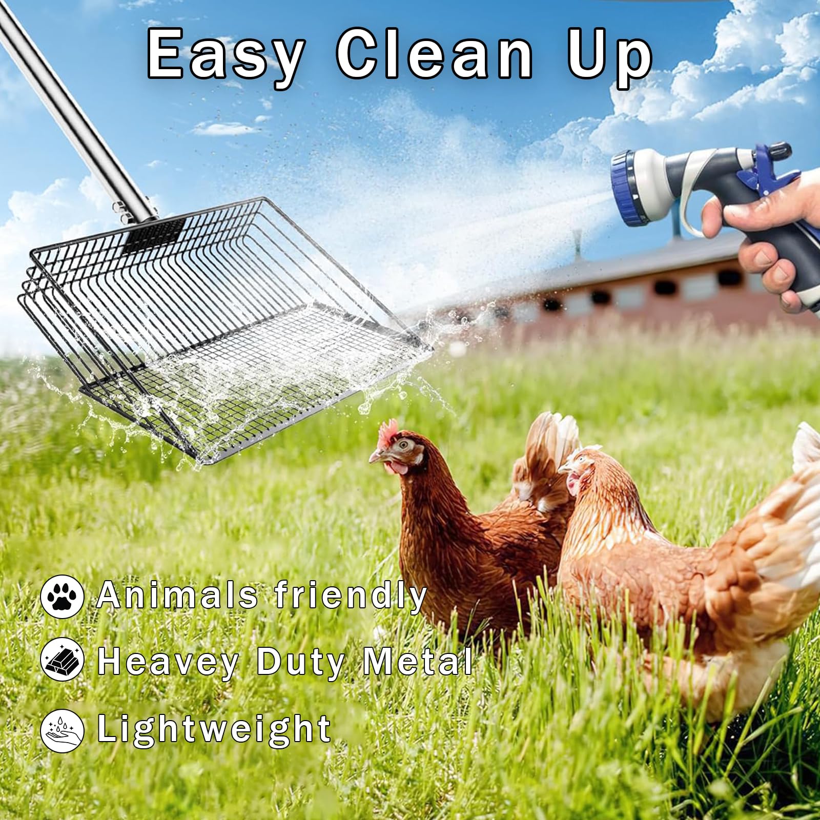 12 Metal Chicken Poop Scooper Rake for Sand with 24 to 68 Handle, Adjustable Chicken Coop Scoop for Poop, Wide 10   Poop Shovel