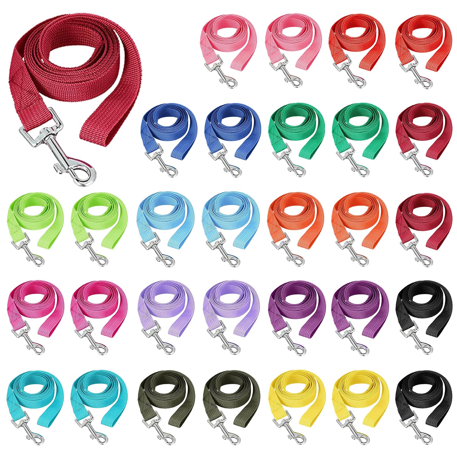 Tanemudo 30 Pack Nylon Dog Training Leash Bulk 5 Ft Puppy Traction Rope For Small And Medium Dogs, Play, Camping, Or Backyard, 1