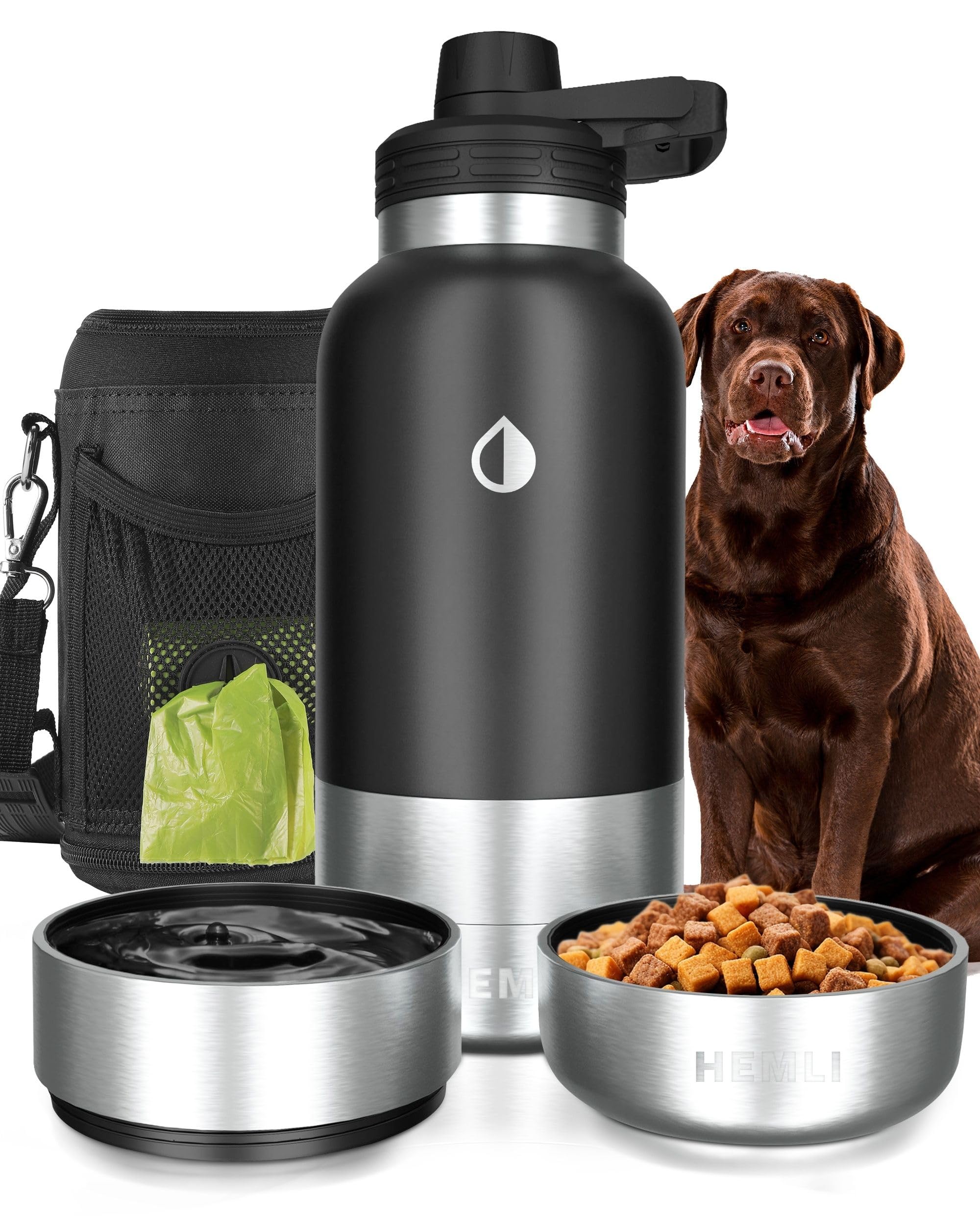 HEMLI 32 oz. Portable Dog Water Bottle and Bowl, Perfect for Walking, Hiking and Travel