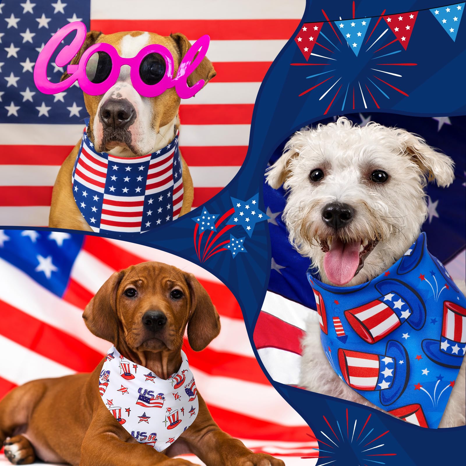 Sumind 50 Pieces Patriotic Dog Bandanas Bulk America Flag Bandanas for Dogs Triangle Pet Scarf for 4th of July Independence Day