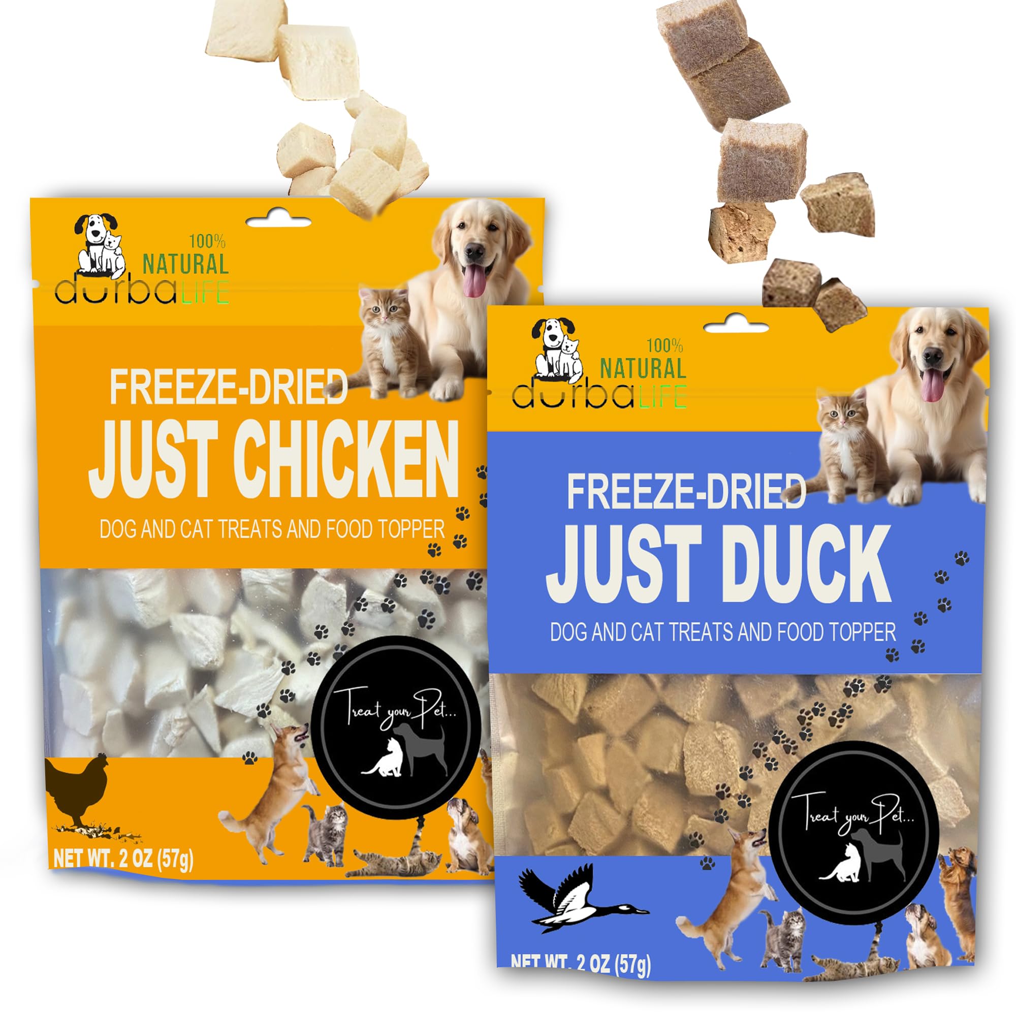 Freeze Dried Dog and Cat Treats Food Topper (2.0 oz, Duck & Chicken (2-Pack))