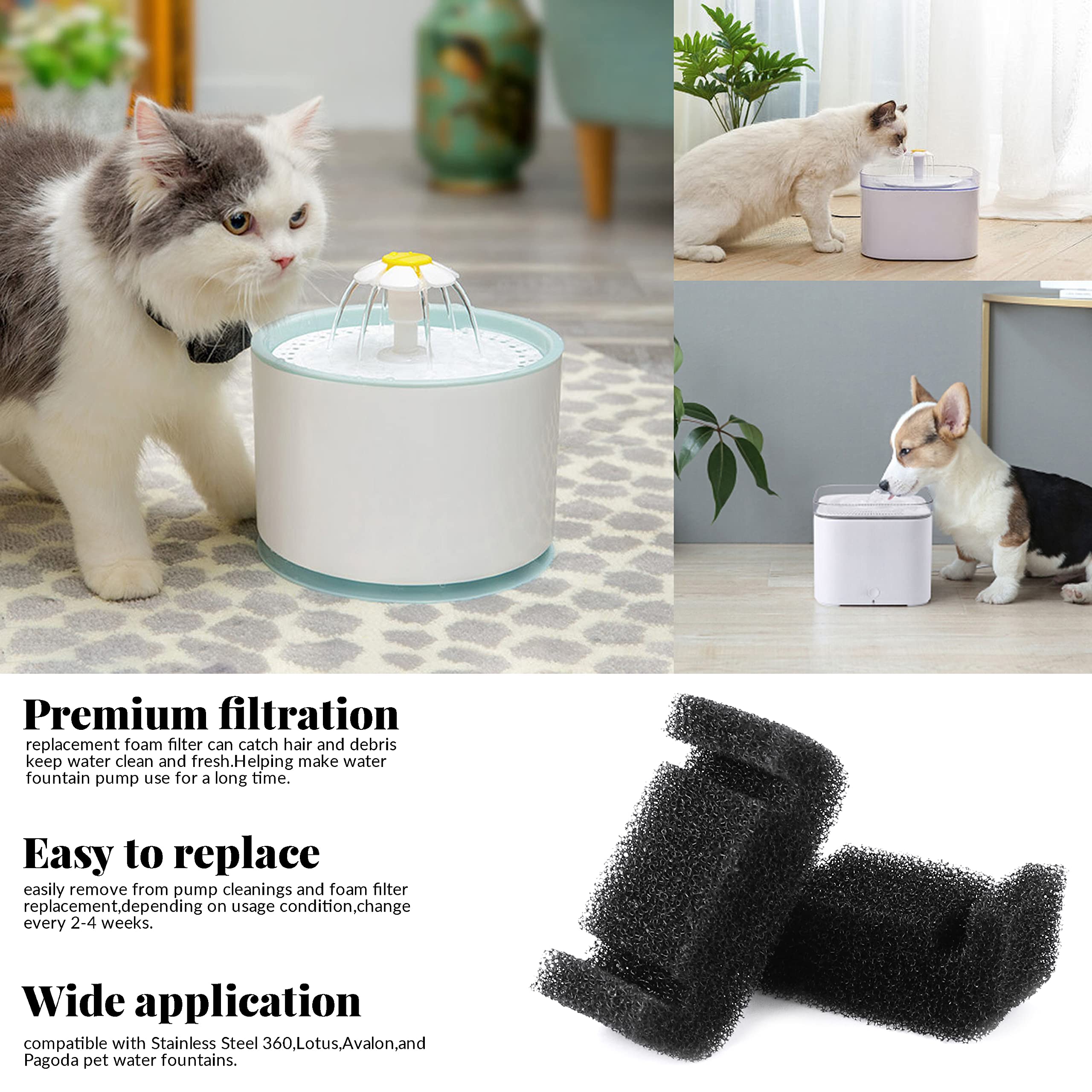 Bercoor 30 Pcs Sponge Filter for Cat Fountain Pet Fountain Replacement Foam Filter Pet Fountain Foam Pre-Filter Cat Fountain Spo