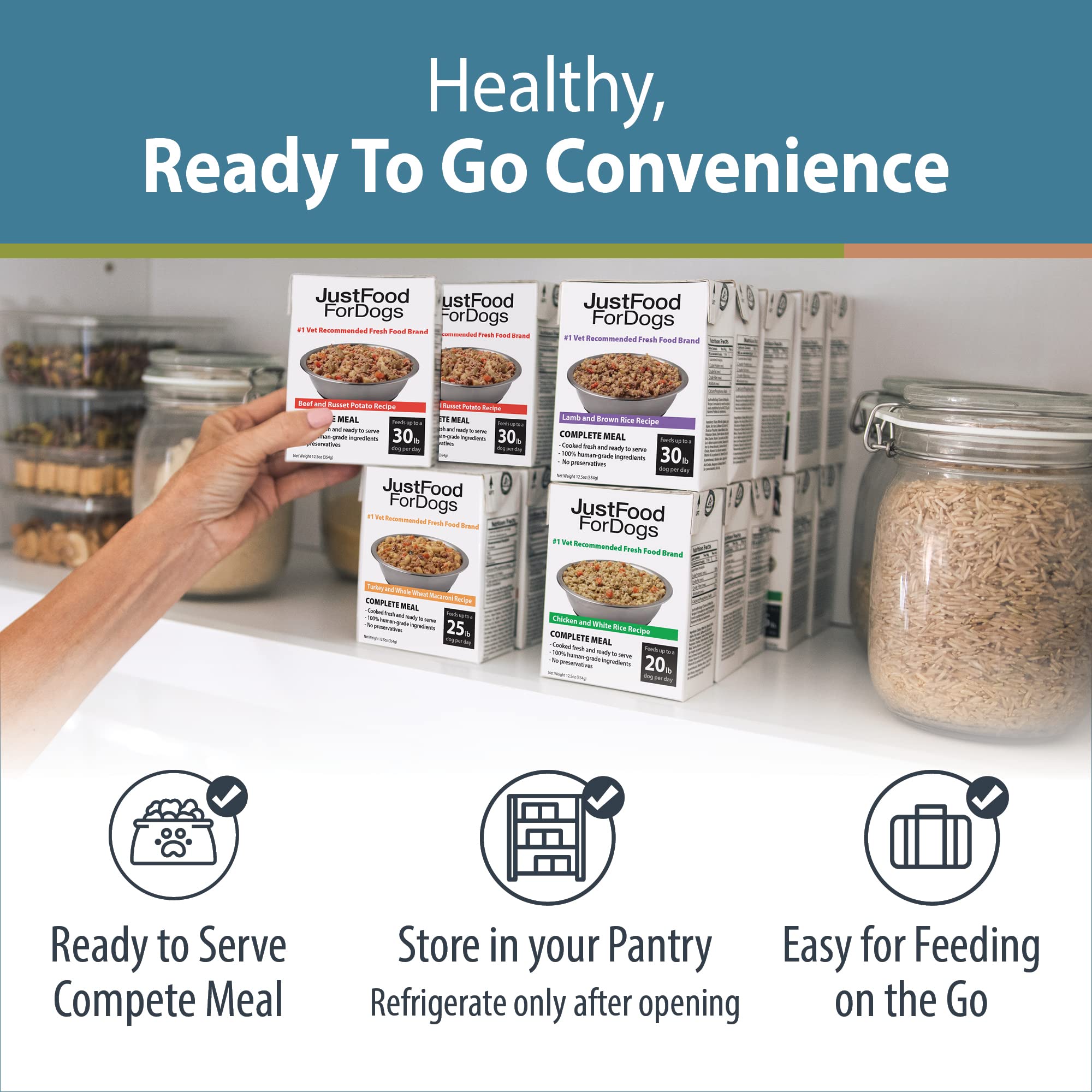 JustFoodForDogs Pantry Fresh Wet Dog Food Variety Pack, Complete Meal or Dog Food Topper, Beef & Chicken Human Grade Dog Food Re