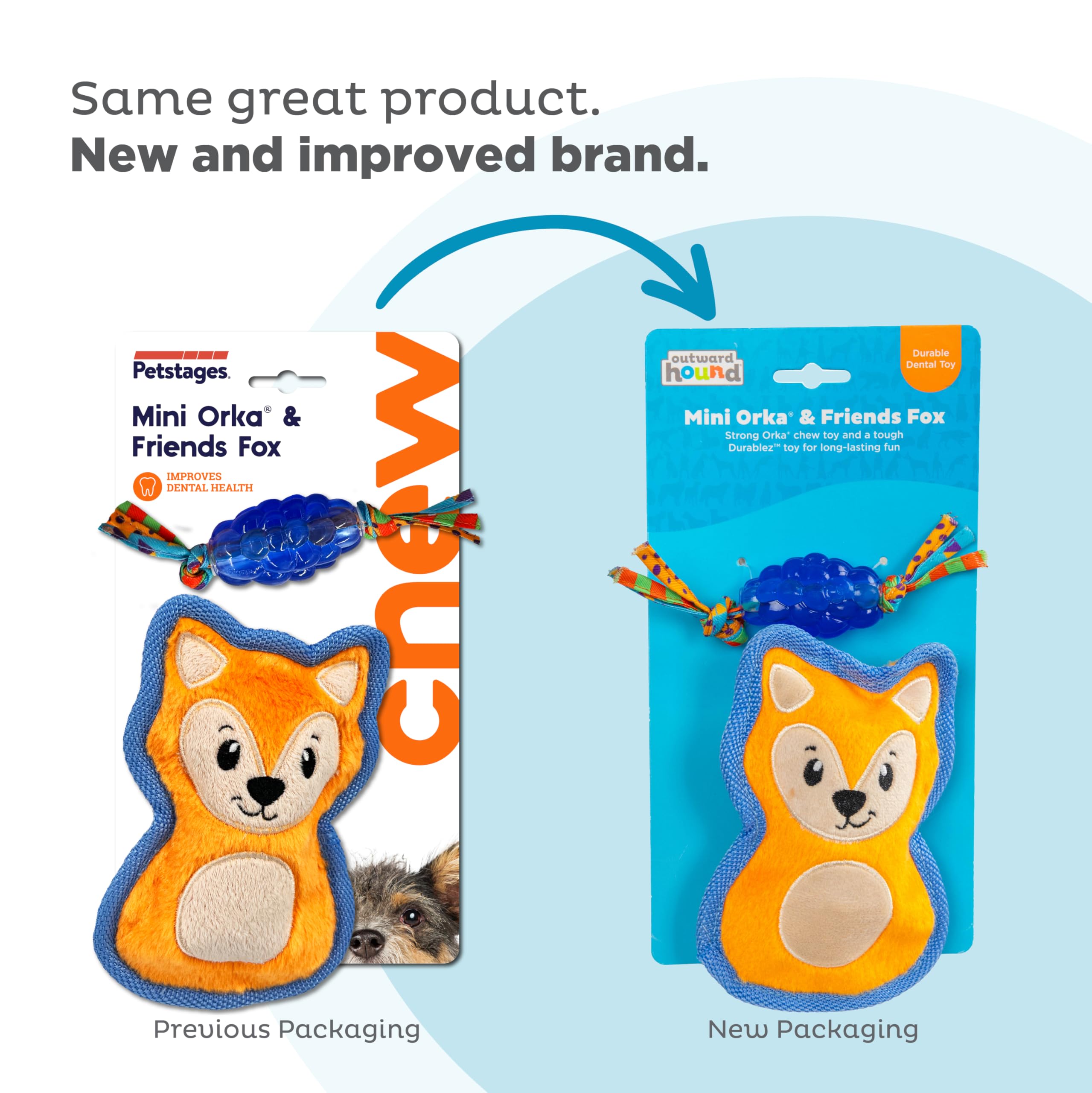 Outward Hound Mini Orka & Friends Fox Dog Toys, Dental Chew Toy And Tough Plush Squeaky Dog Toys, 2-Pack, Orange, Xs