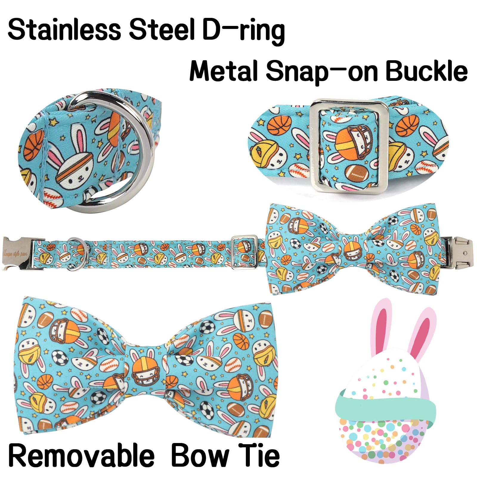 Unique Style Paws Easter Dog Collar With Bow Blue Sports Rabbit Ball Easter Egg Cotton Polyester Puppy Collars For Small Medium