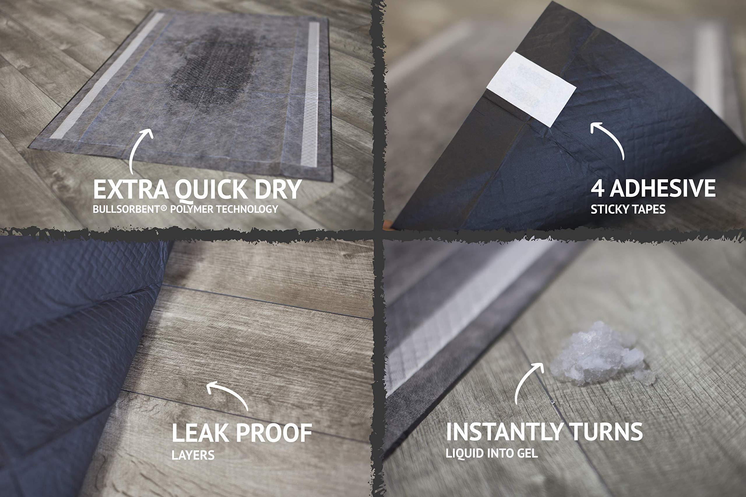 Bulldoglogy Carbon Black Puppy Pee Pads With Adhesive Sticky Tape - Extra Large Charcoal Housebreaking Dog Training Wee Pads (24X35) (60-Count, Black)