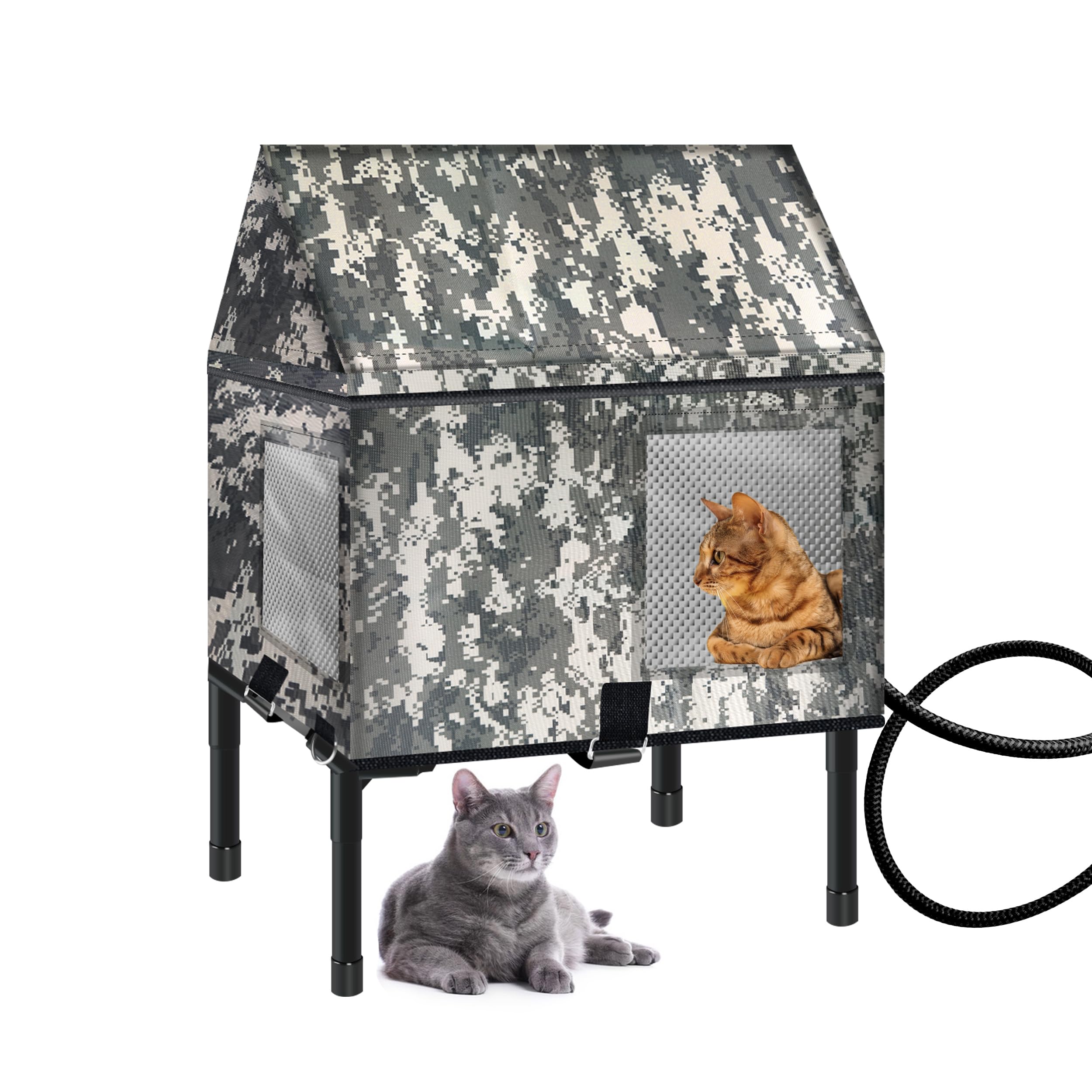 Elevated Weatherproof Heated Cat House, 100% Waterproof, 20.5In X 14.5In X 21In, Safe Escape Door, Insulated For Ferals & Strays